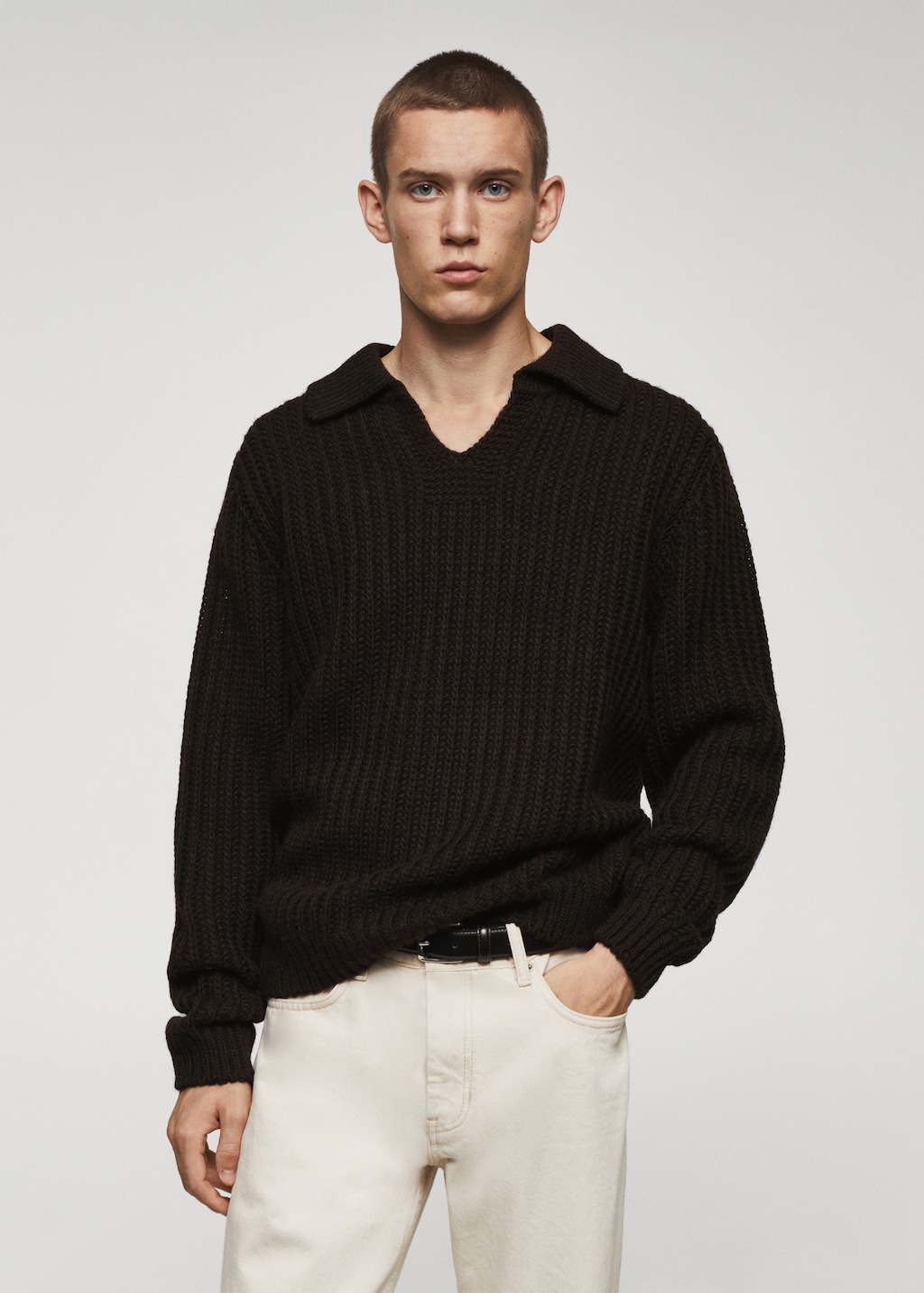 Polo collar wool sweater - Medium plane