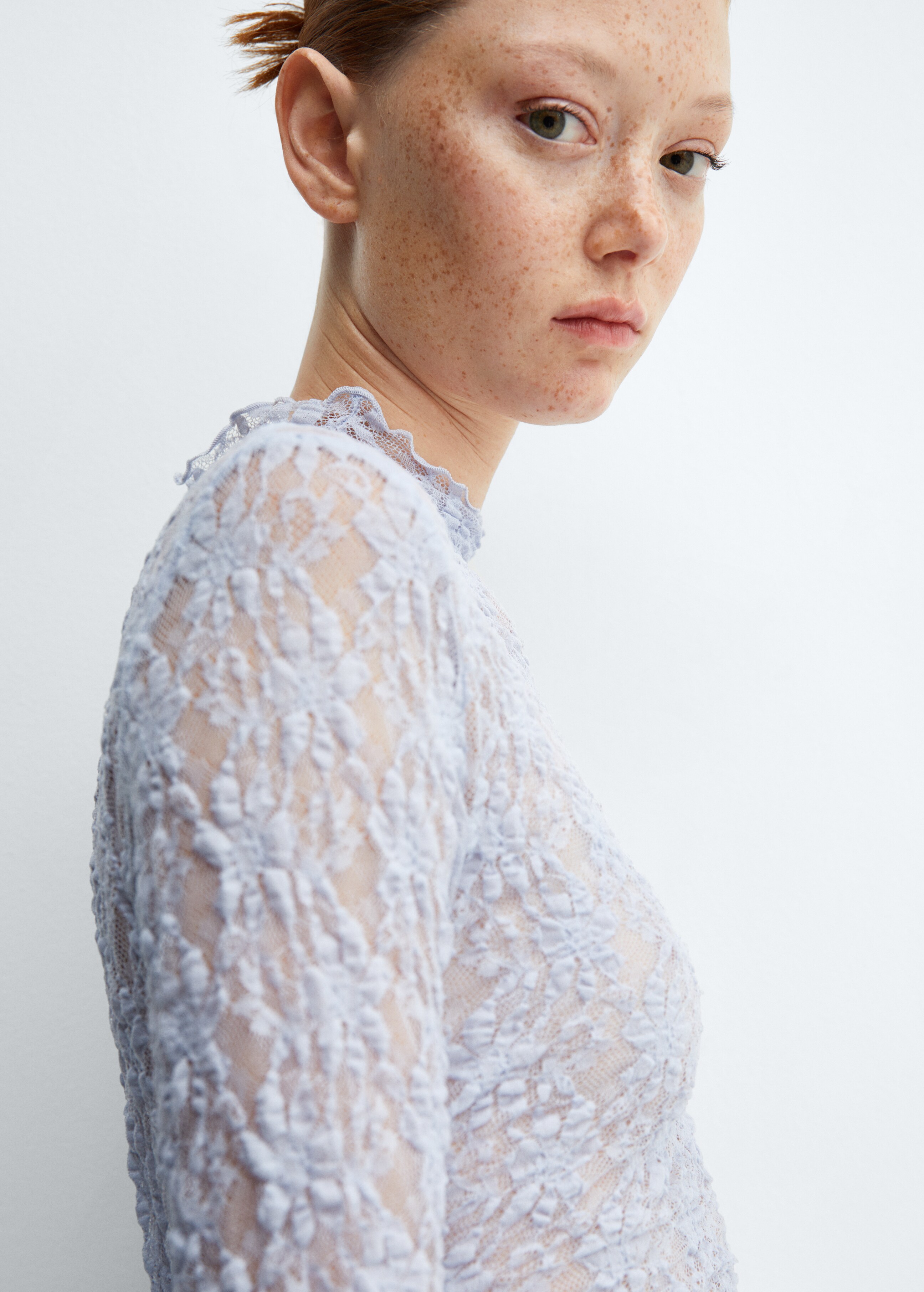 Lace t-shirt with perkins collar  - Details of the article 1