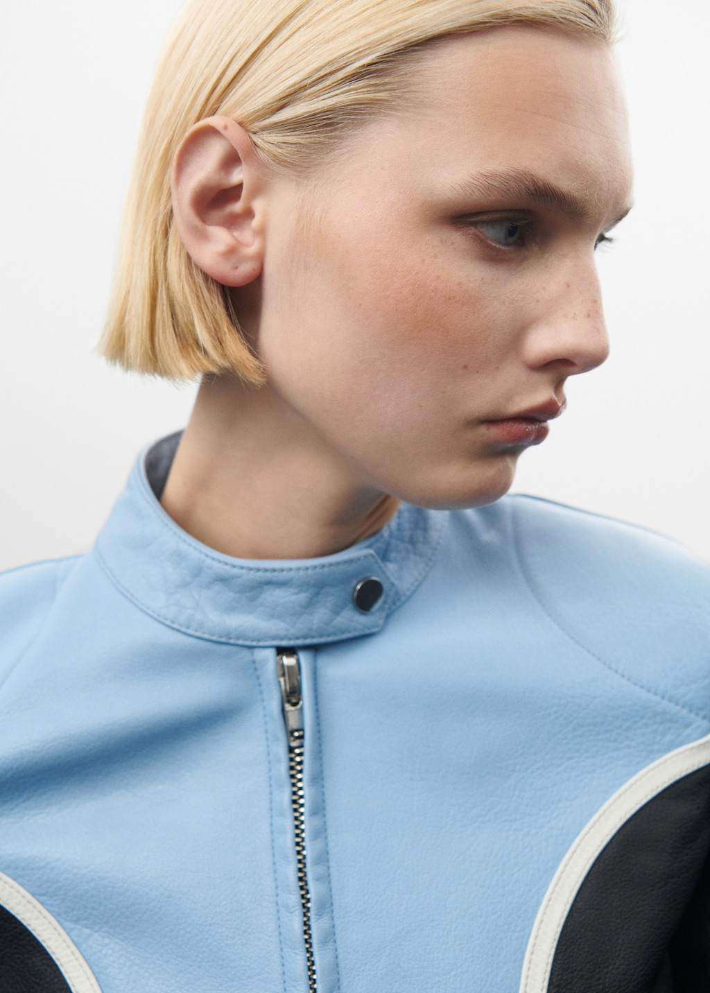 Contrast leather biker jacket - Details of the article 1