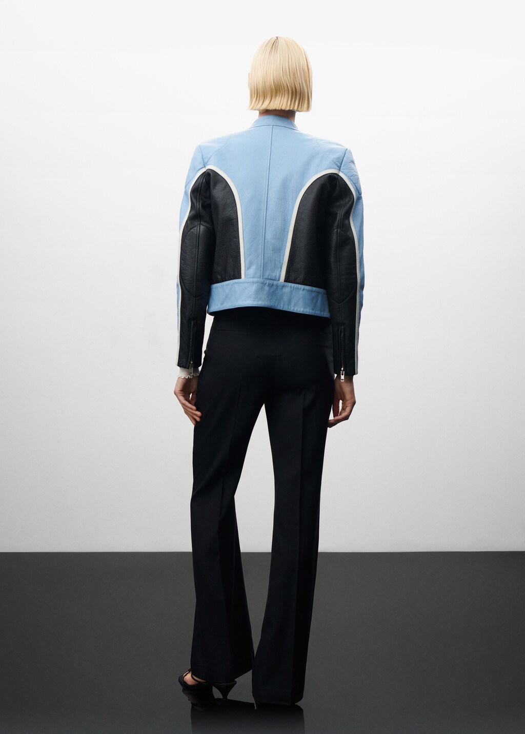 Contrast leather biker jacket - Reverse of the article