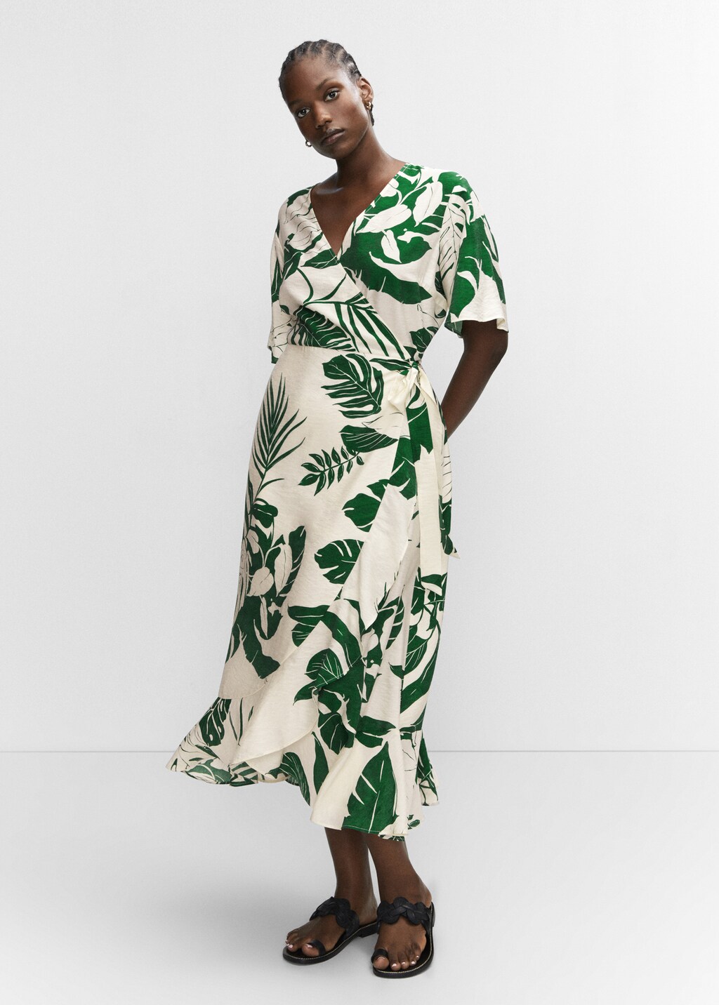 Printed wrap dress with ruffle - Woman | MANGO OUTLET USA