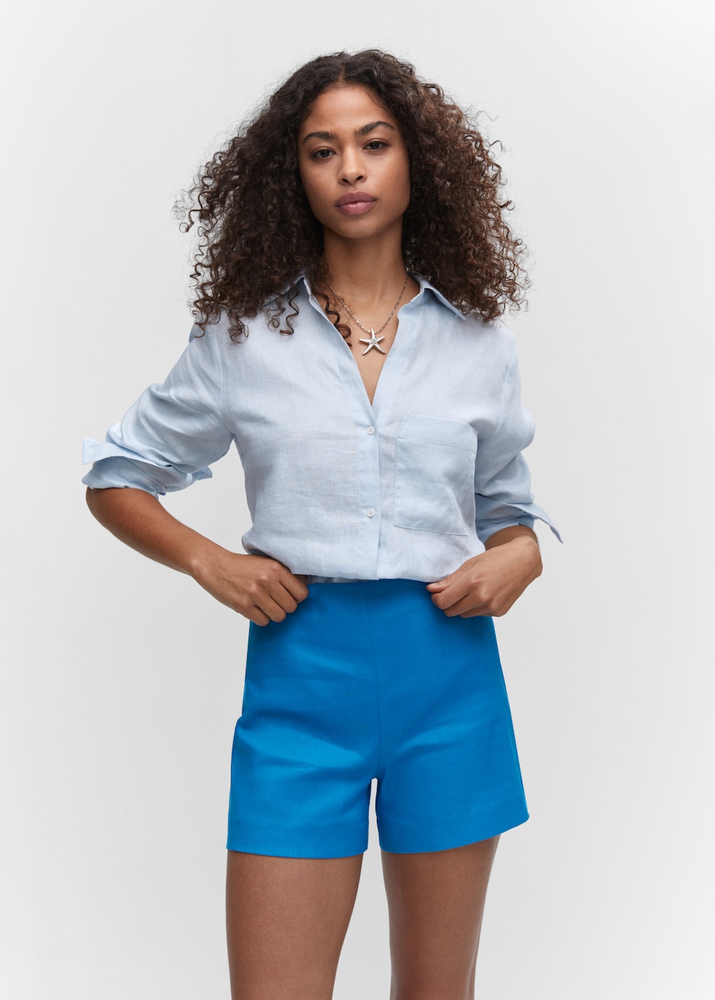 High-waist linen shorts - Details of the article 1