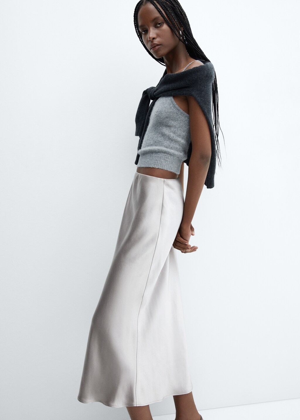 Midi satin skirt - Details of the article 2