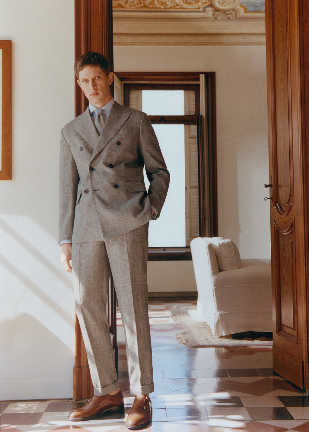 Check linen suit trousers - Details of the article 5