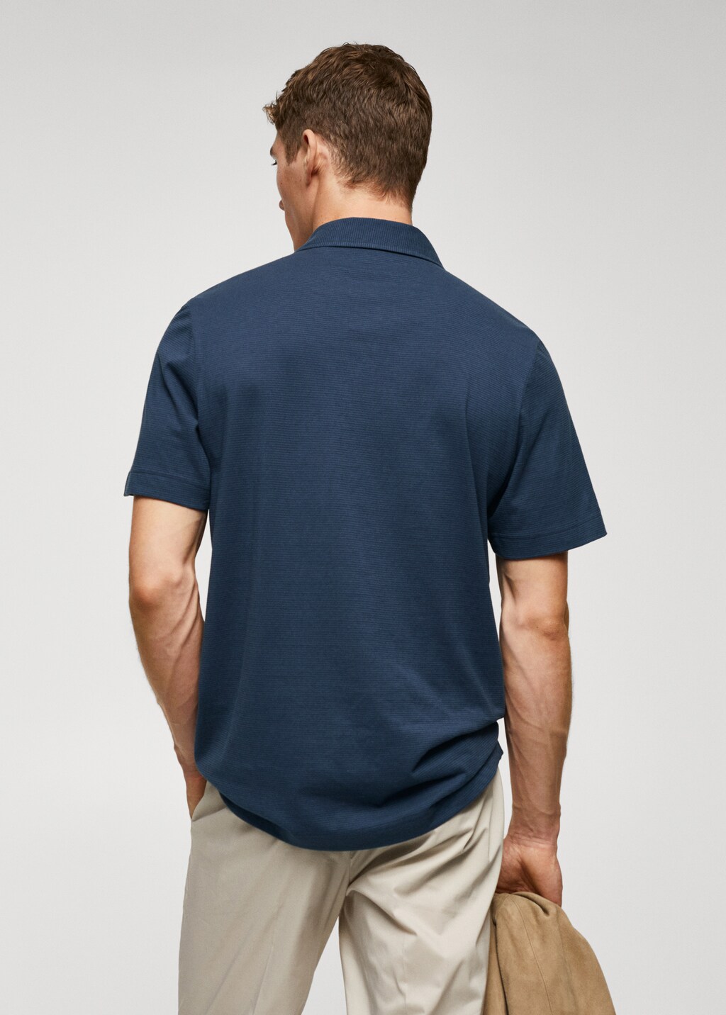 100% cotton polo shirt with striped structure - Reverse of the article