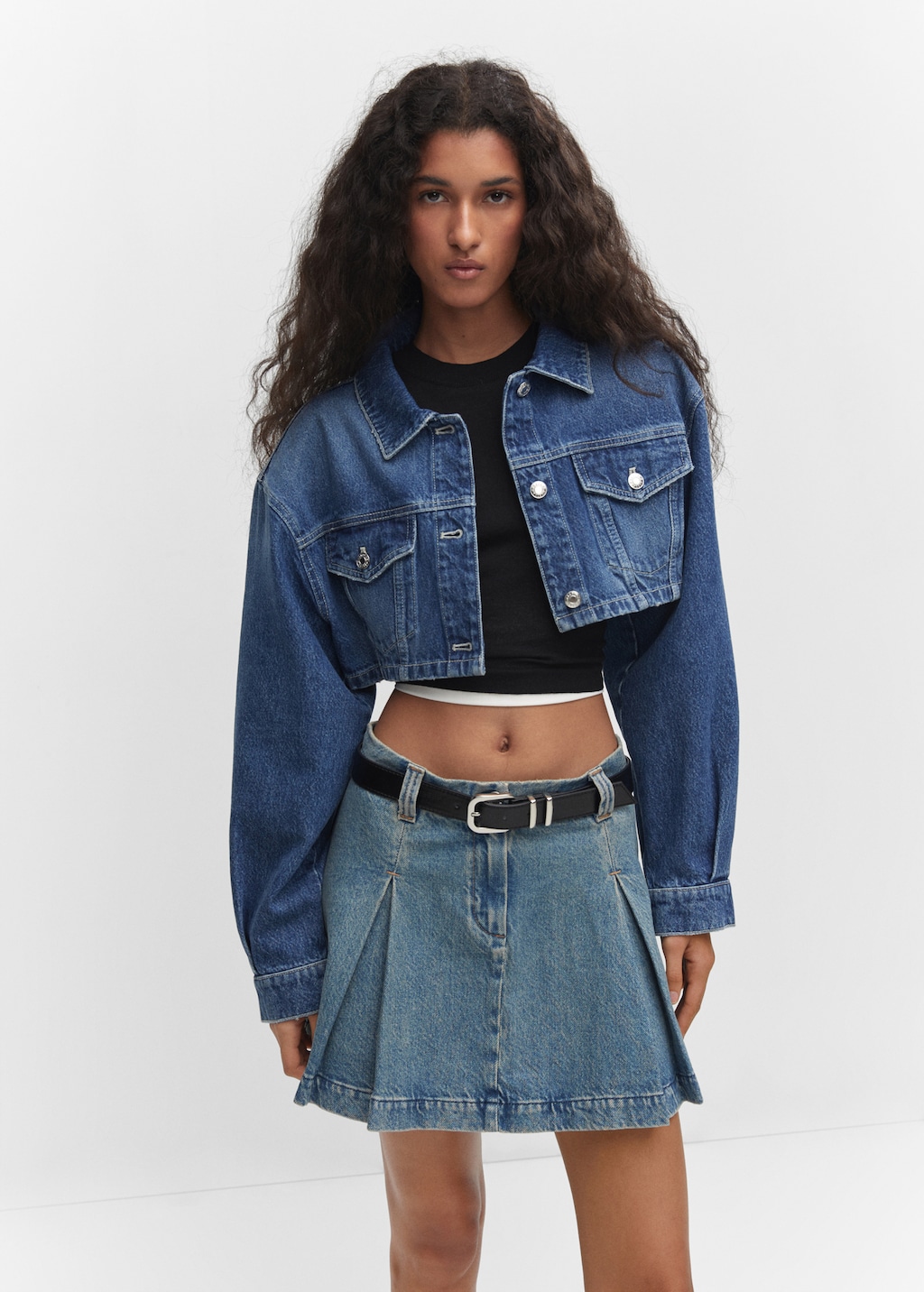 Pleated denim mini-skirt - Medium plane