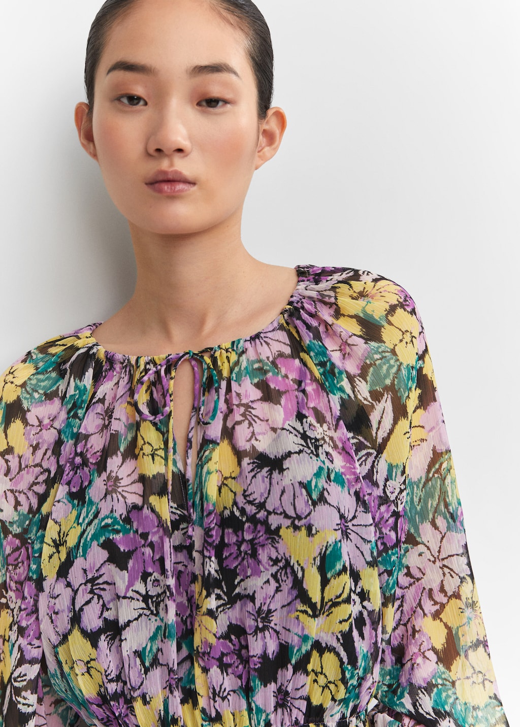 Textured floral-pattern dress - Details of the article 1