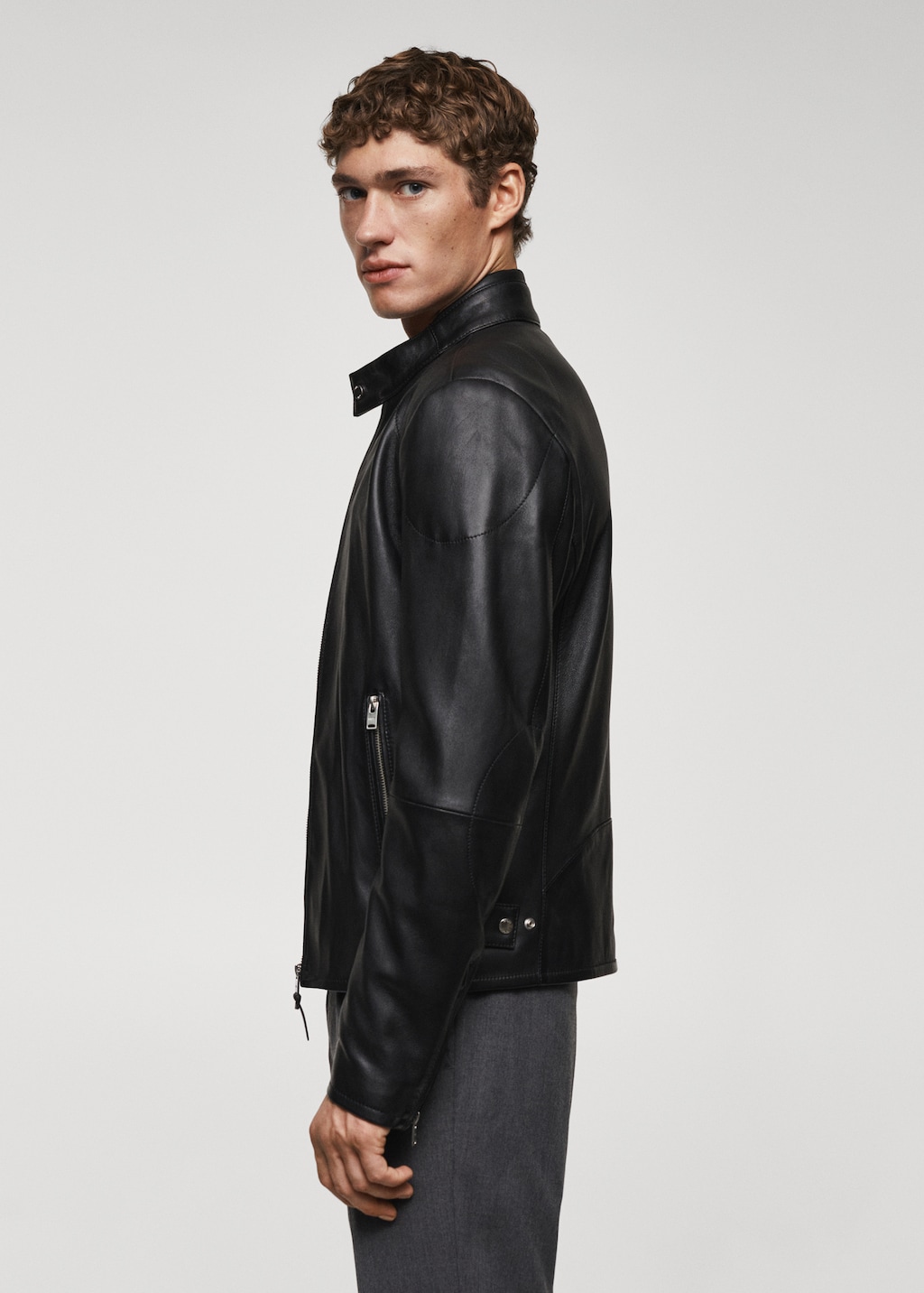 Zip-detail leather biker jacket - Details of the article 2