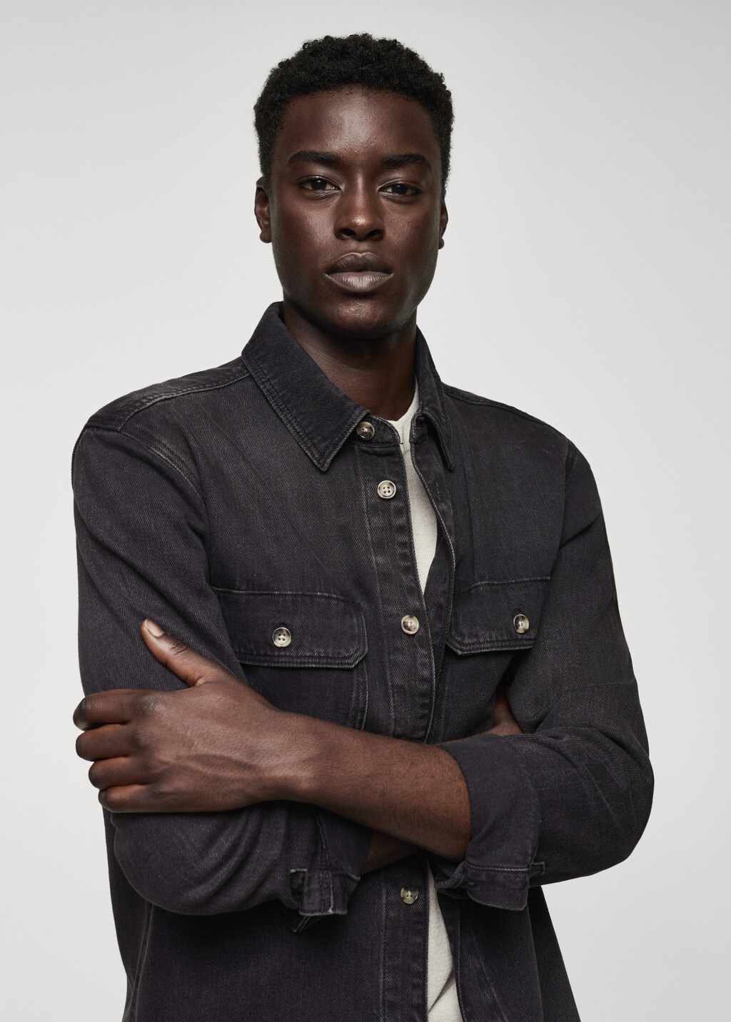 Cotton denim overshirt with pockets - Details of the article 1