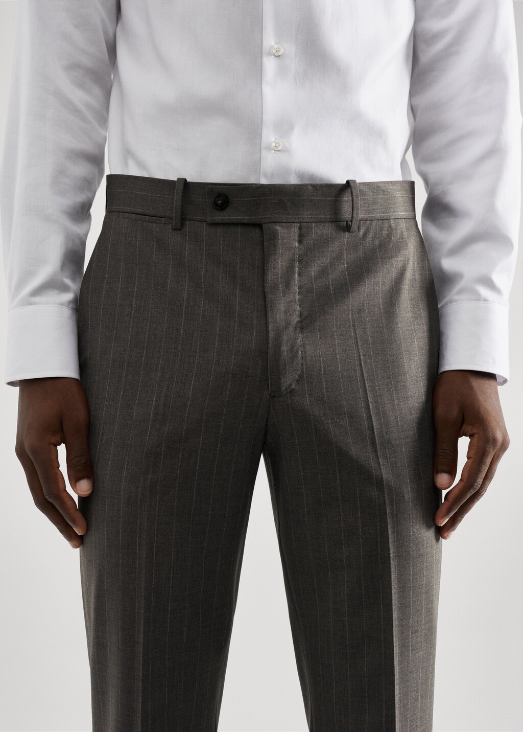 Slim-fit pinstripe wool suit trousers - Details of the article 1