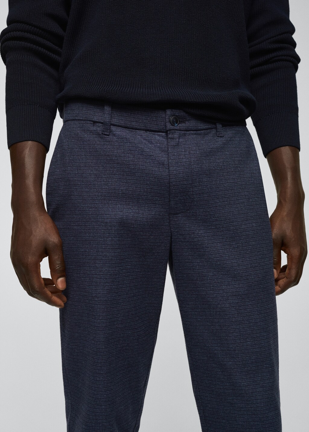 Slim-fit cotton micro-houndstooth slim-fit trousers - Details of the article 1