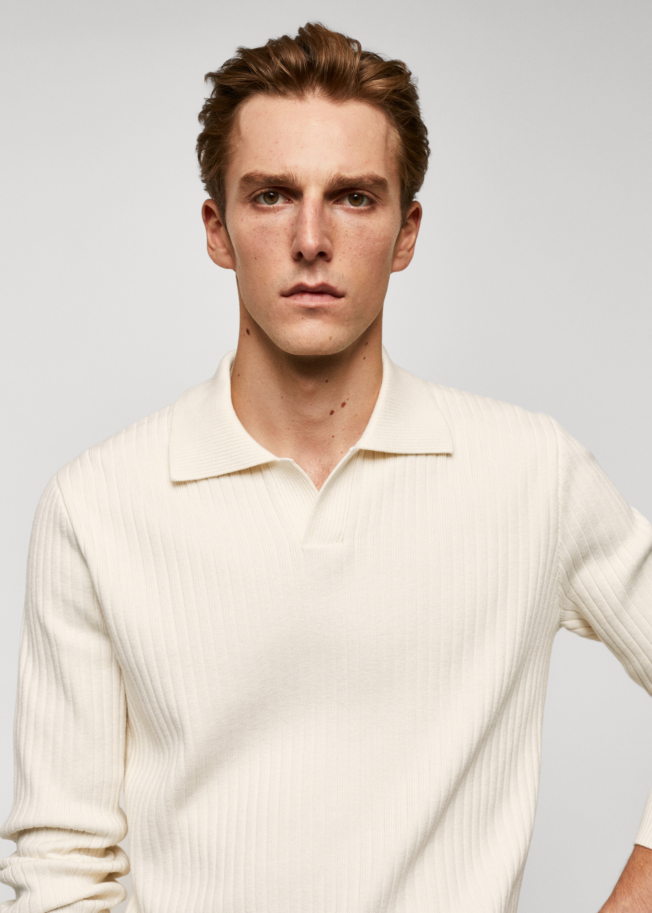 Fine rib-knit polo shirt - Details of the article 1