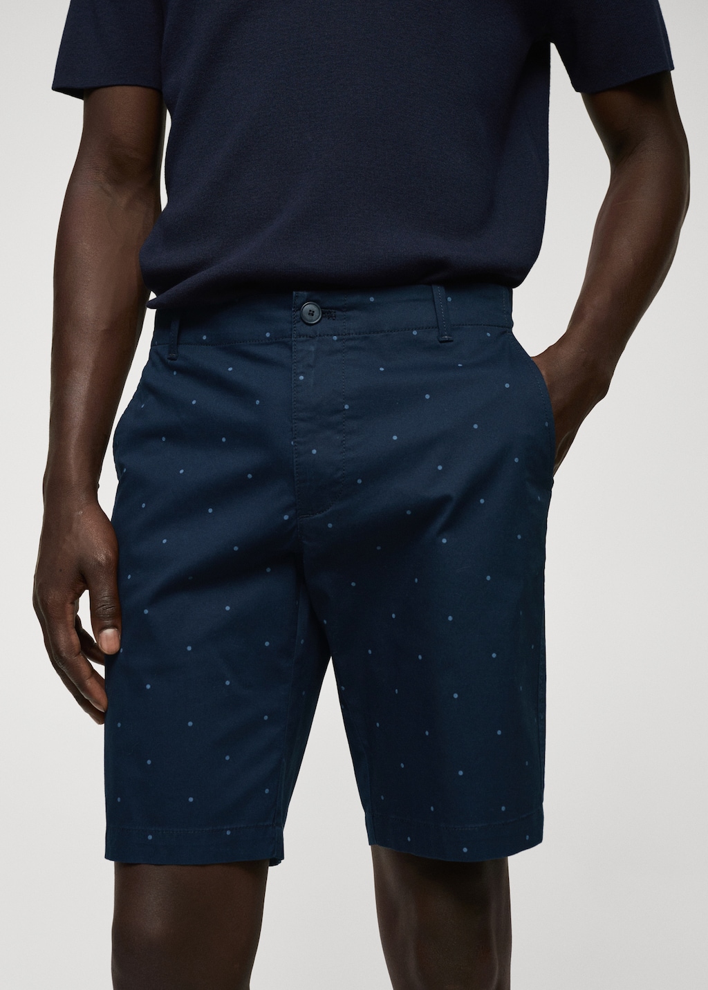 Slim-fit cotton micro-print bermuda shorts - Details of the article 1