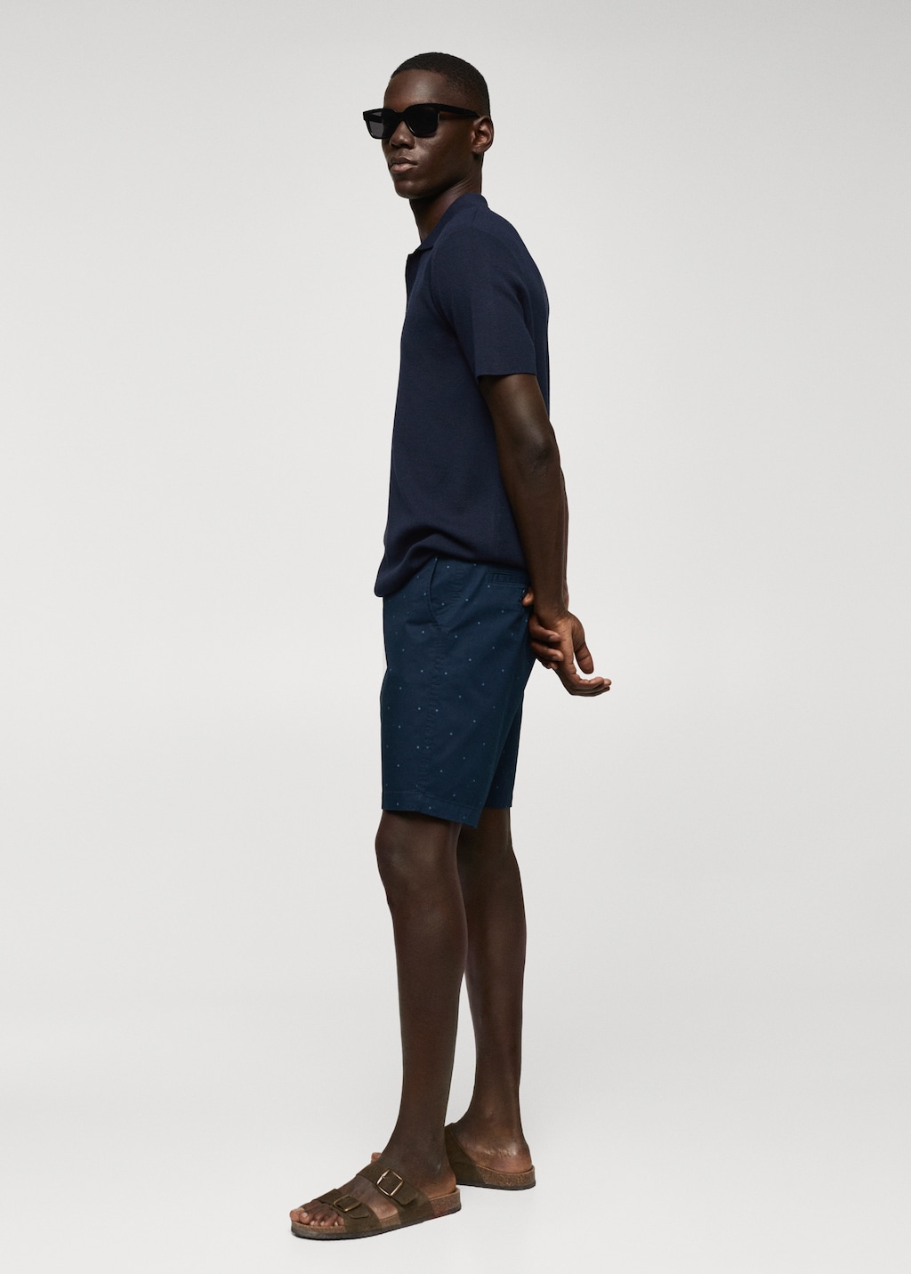 Slim-fit cotton micro-print bermuda shorts - Details of the article 2