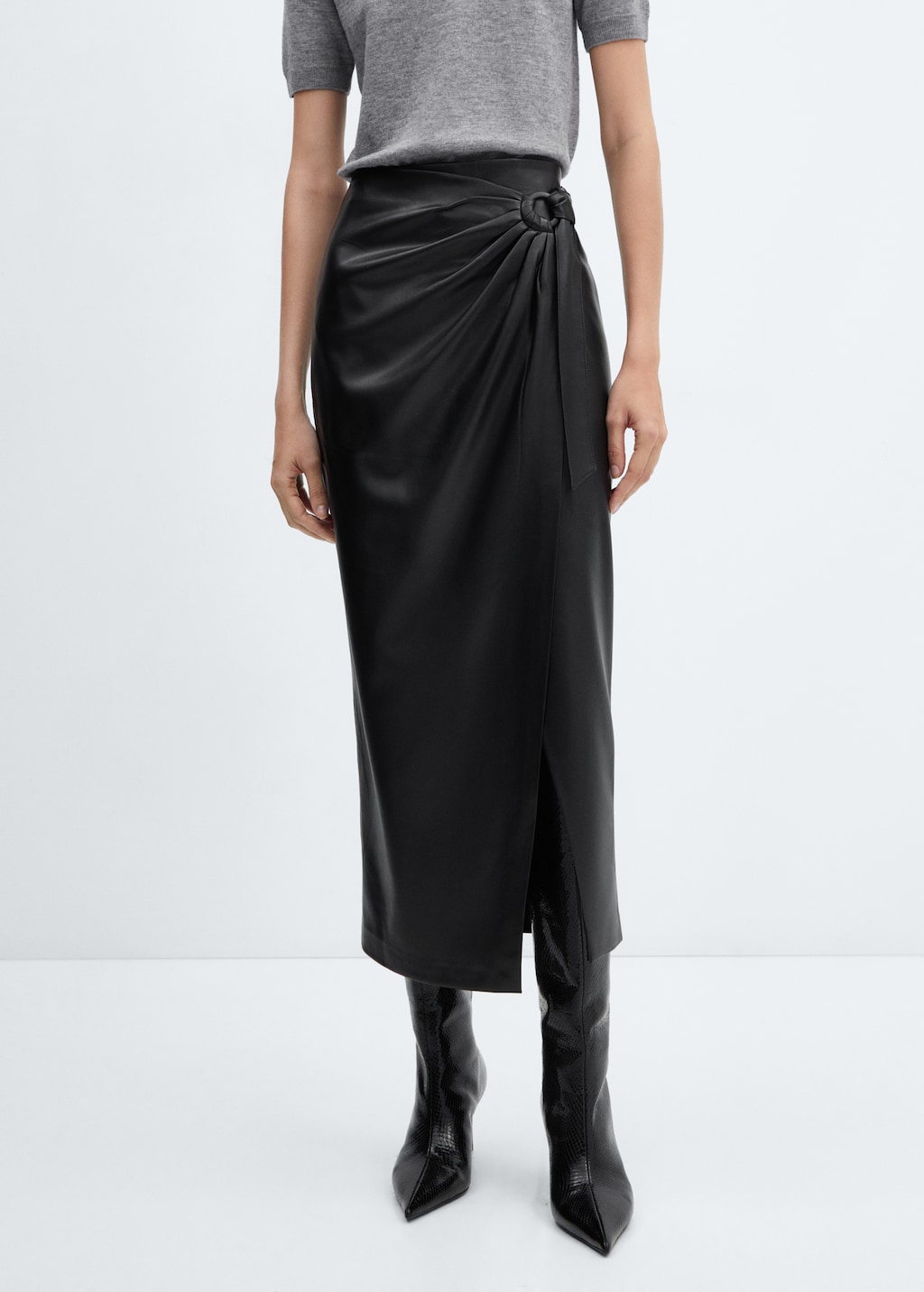 Draped leather-effect midi-skirt - Medium plane