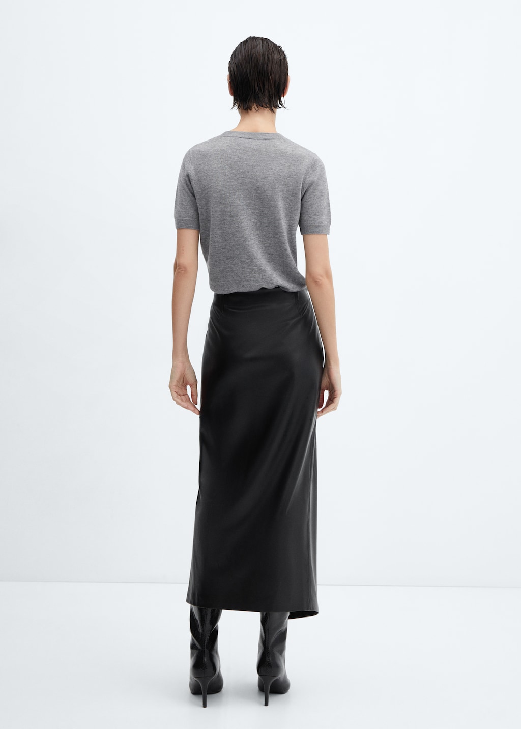 Draped leather-effect midi-skirt - Reverse of the article