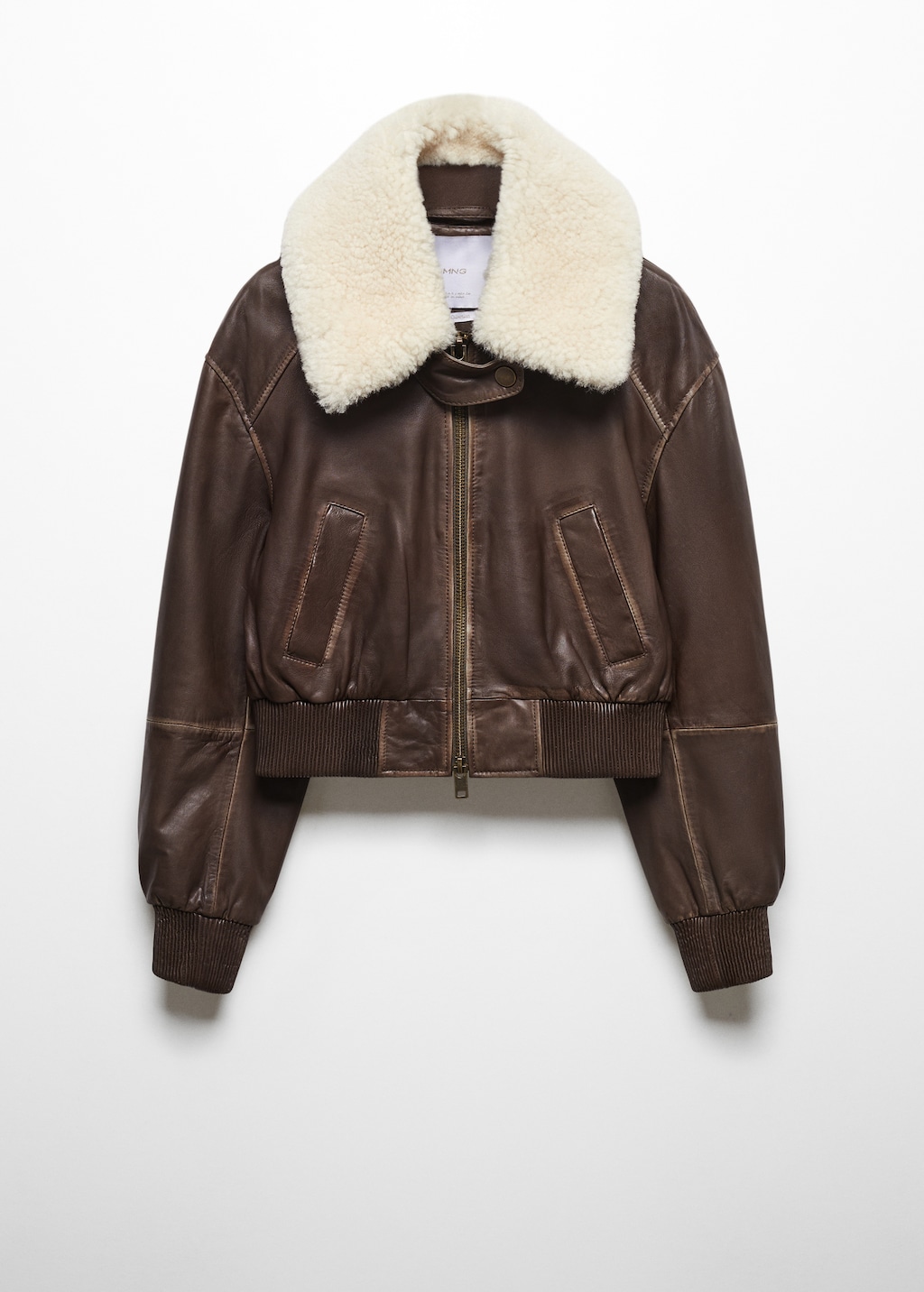 Leather bomber jacket with shearling collar Women MANGO OUTLET Finland