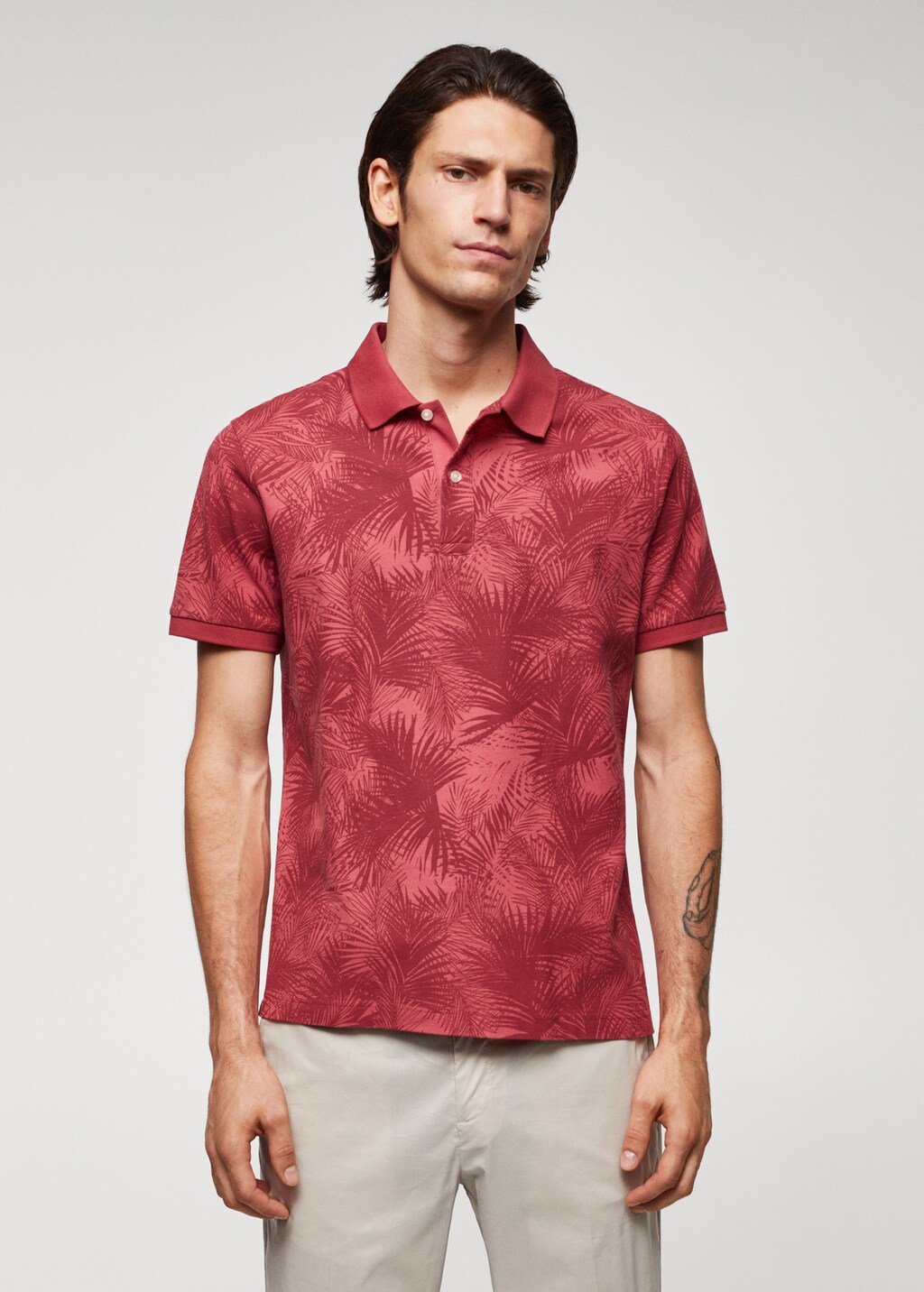 Palm print polo shirt - Medium plane