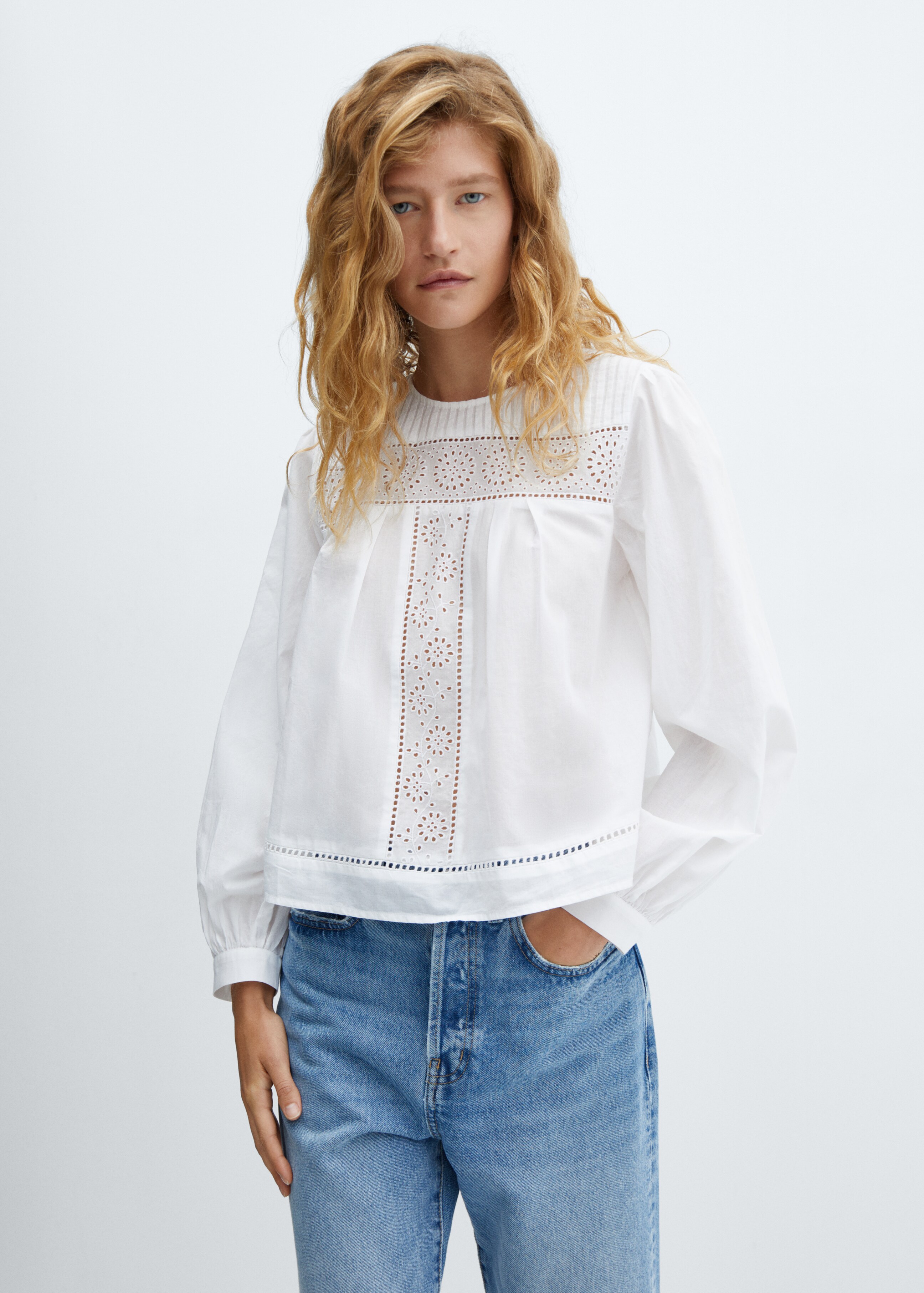 Cotton blouse with openwork details  - Medium plane