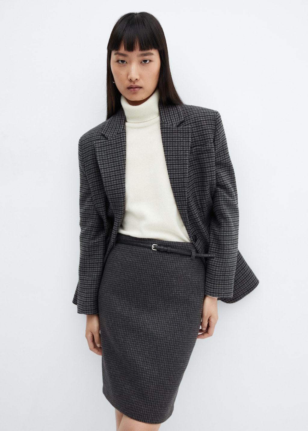 Houndstooth skirt with belt - Details of the article 1