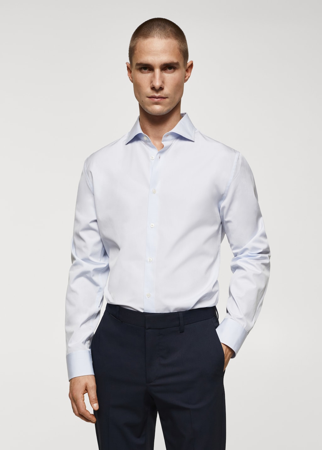 Slim-fit cotton poplin suit shirt - Medium plane