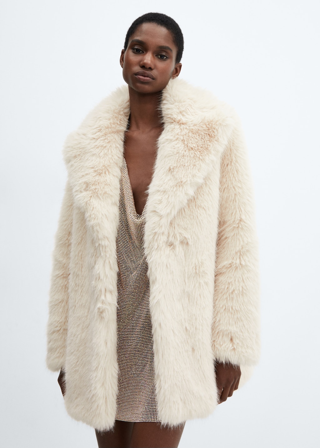 Coat with fur-effect lapels - Medium plane