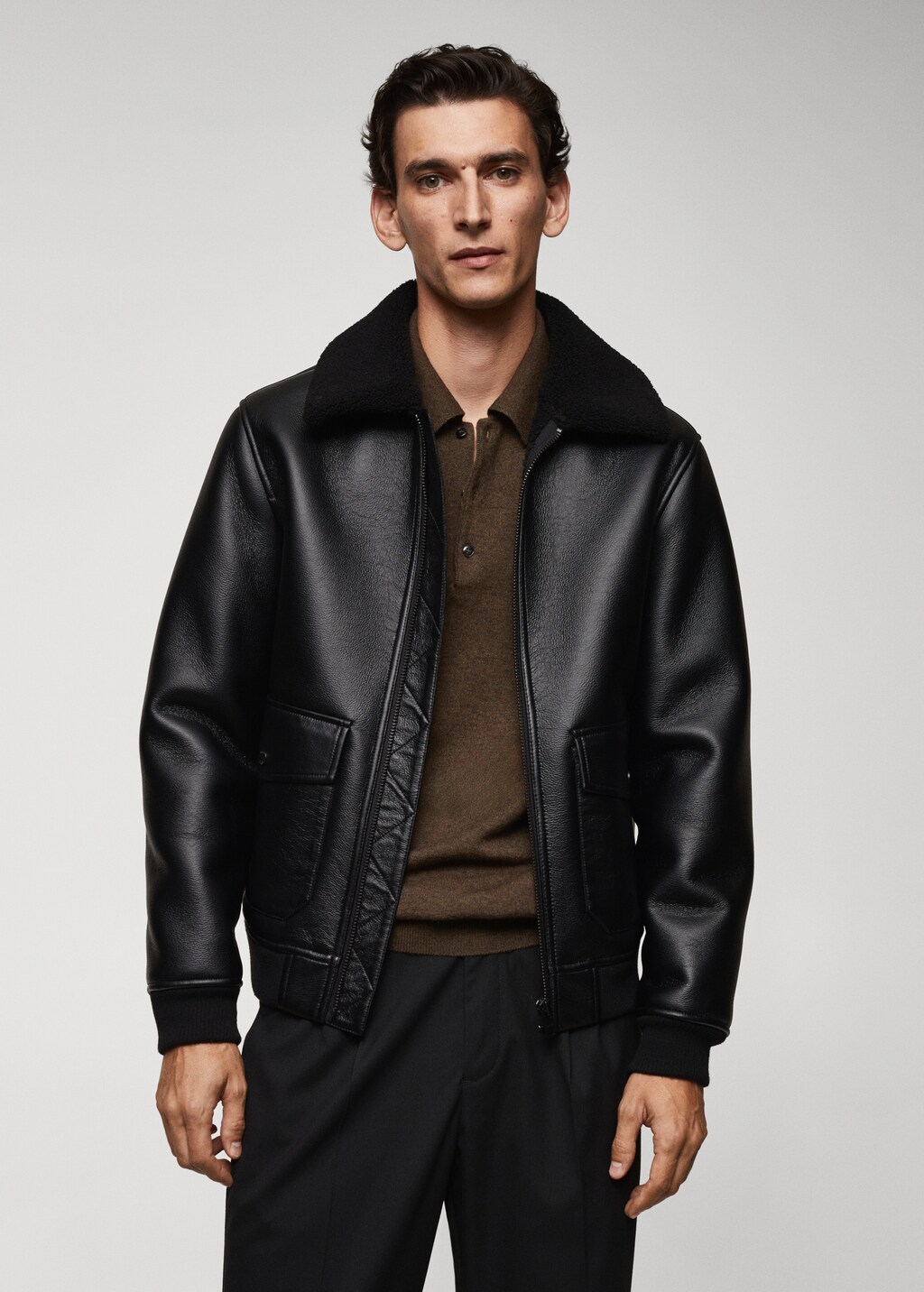 Shearling lined leather effect jacket Men MANGO OUTLET USA