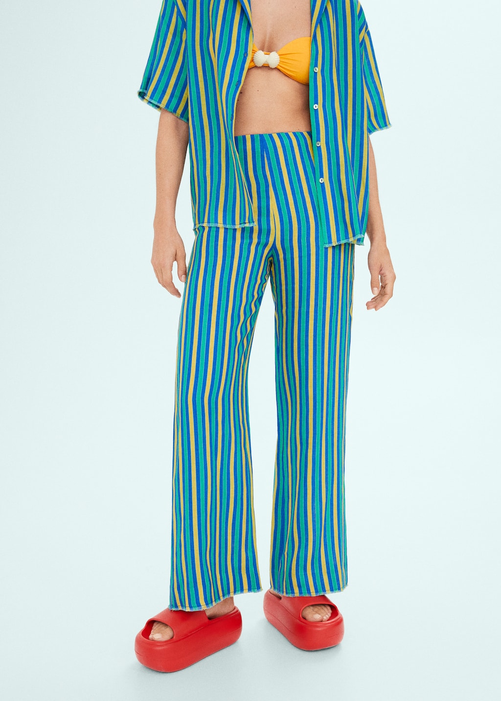 Multi-coloured striped linen trousers - Medium plane