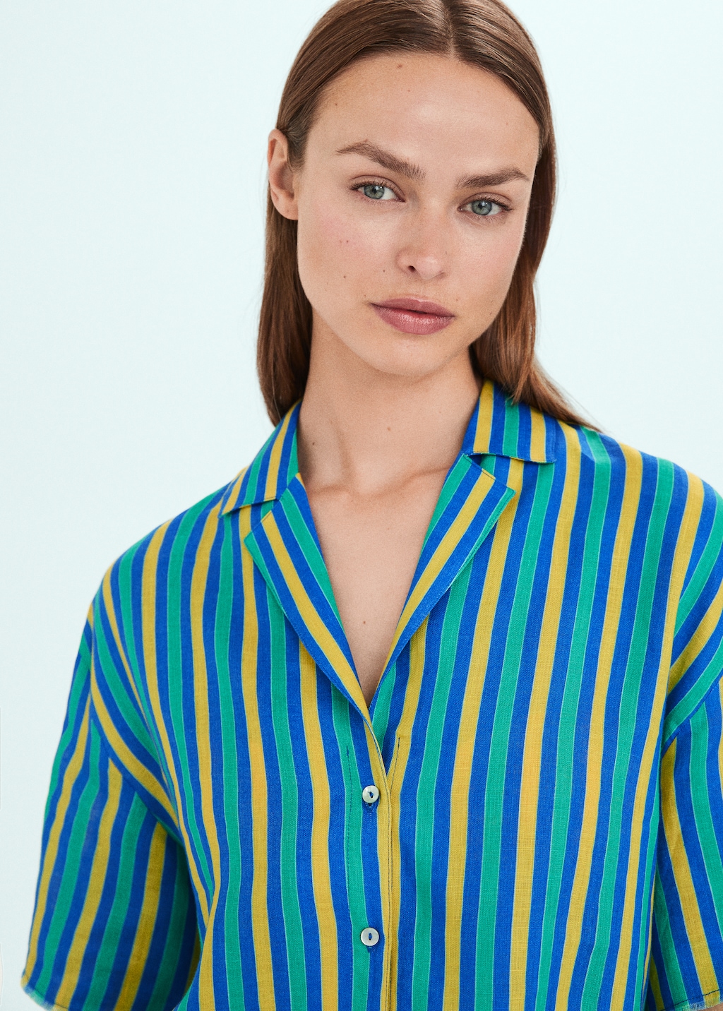 Multi-coloured striped linen shirt - Details of the article 1