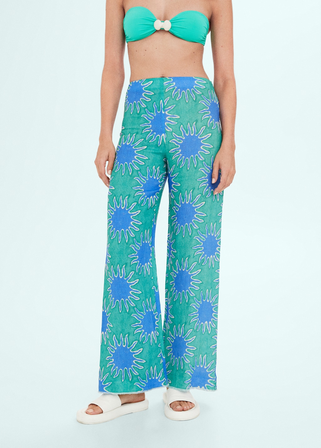 Printed linen wideleg pants 