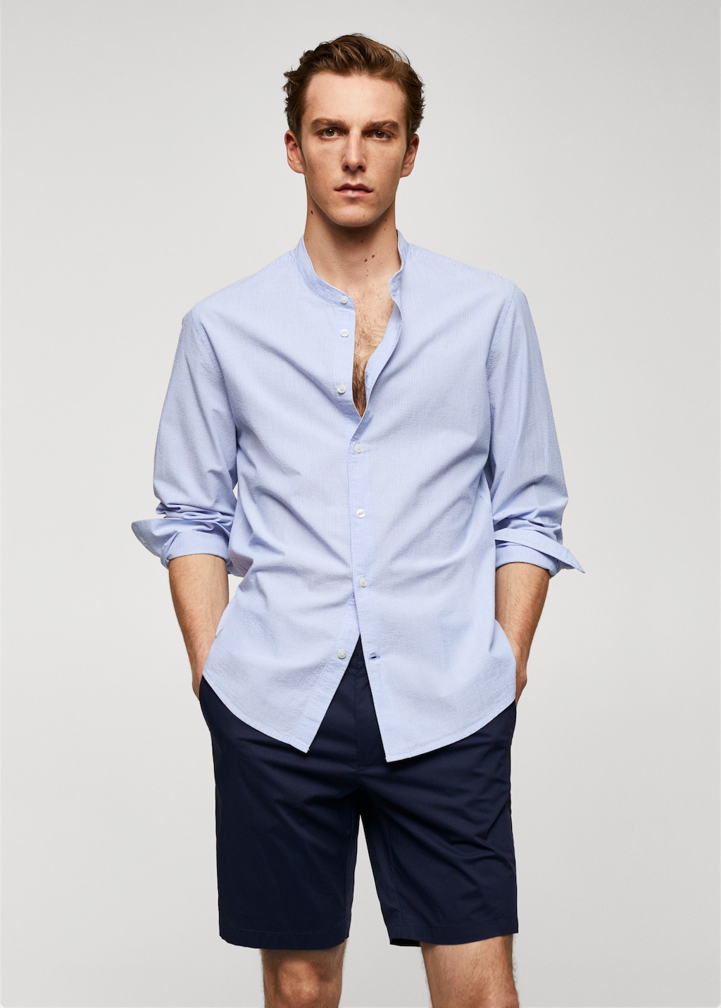 Cotton seersucker shirt with multiple stripes - Men | MANGO OUTLET USA