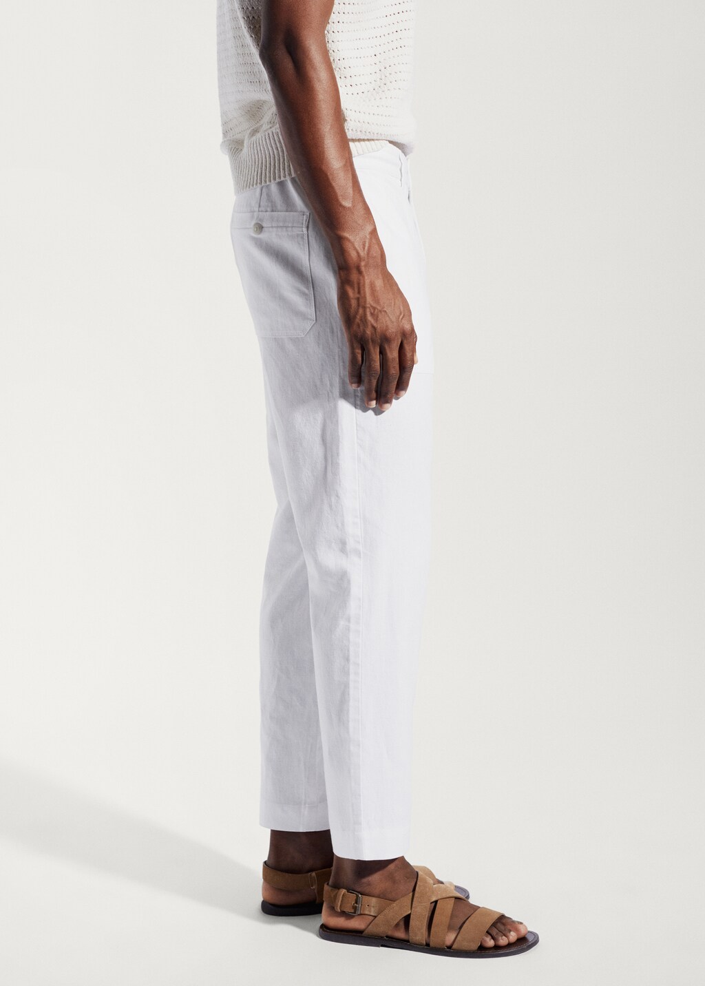 Regular fit cotton linen trousers - Details of the article 2