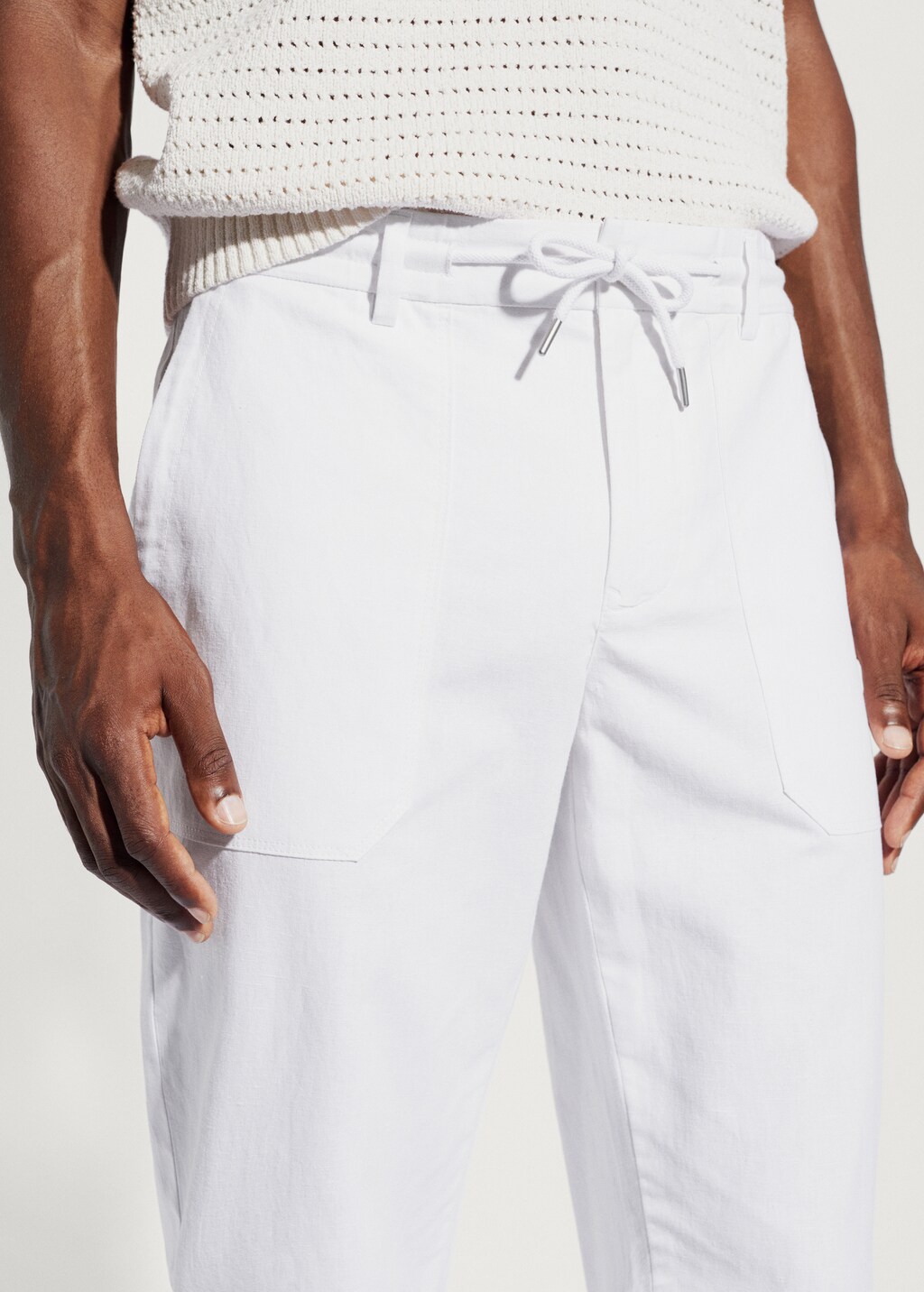 Regular fit cotton linen trousers - Details of the article 6