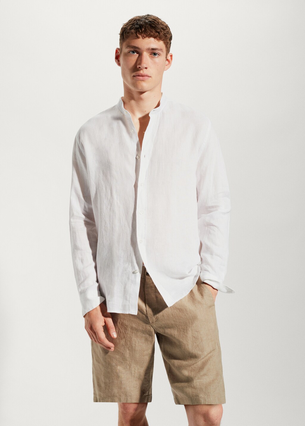 100% linen Mao collar shirt - Man | MANGO OUTLET United Kingdom