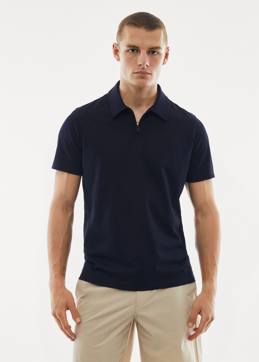 Breathable cotton polo shirt with zip - Medium plane