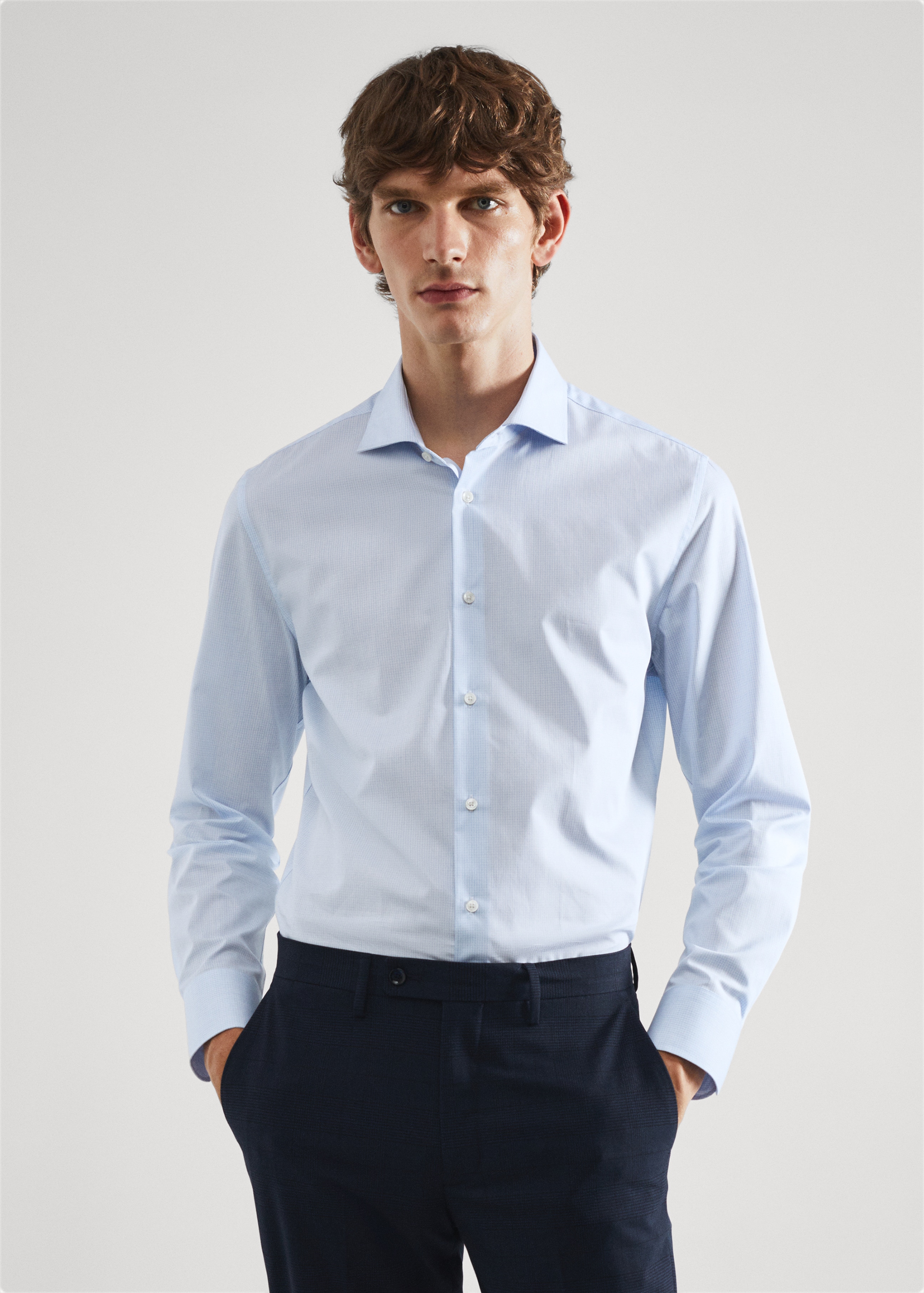 Slim-fit micro-print twill suit shirt - Medium plane