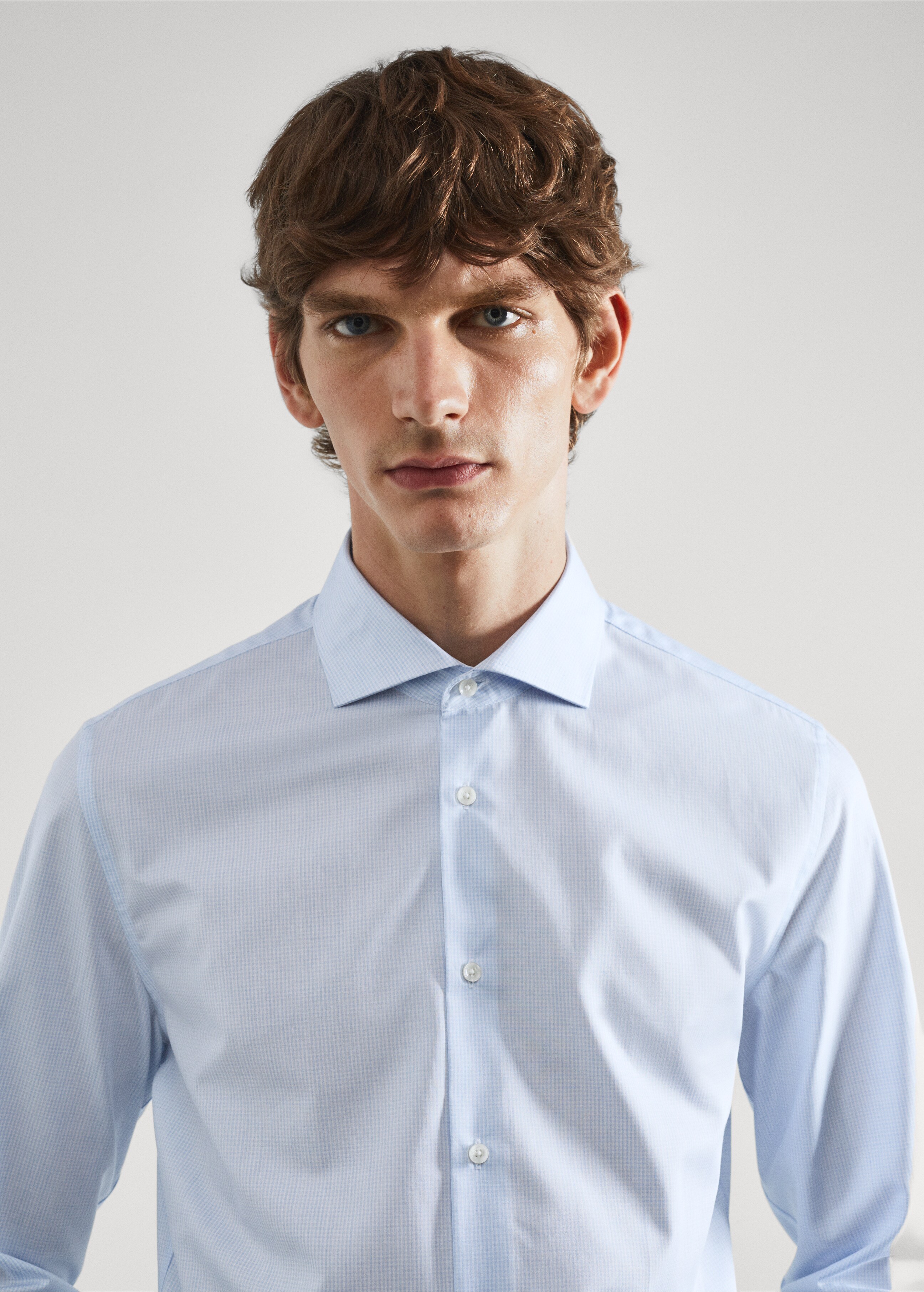Slim-fit micro-print twill suit shirt - Details of the article 1