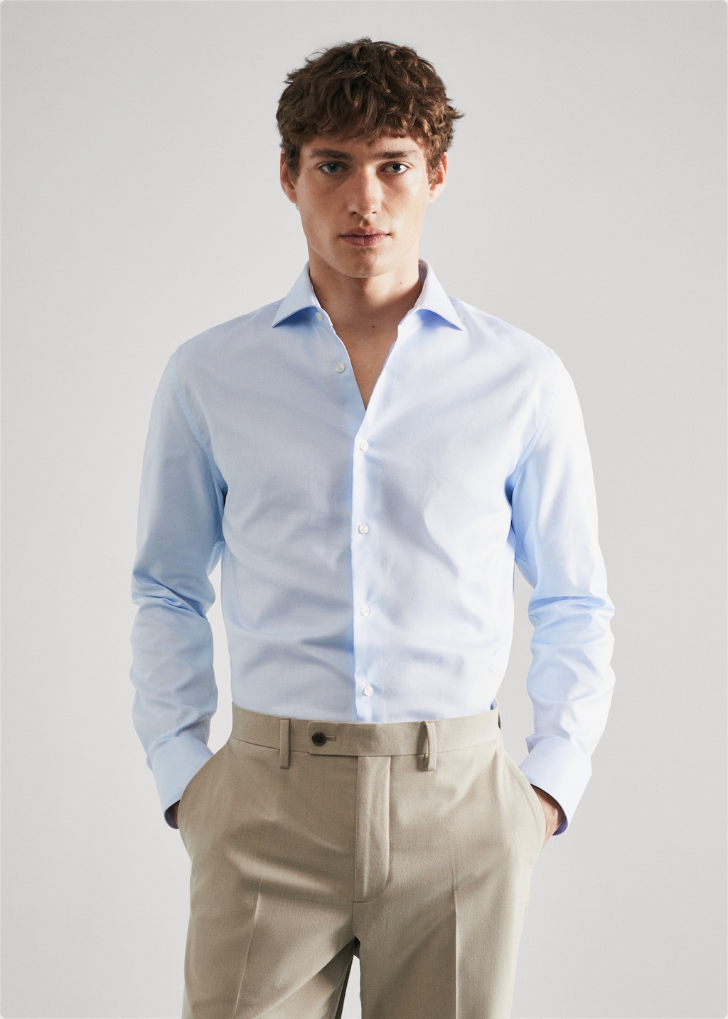 Camisa vestit slim fit estructura - Pla mig