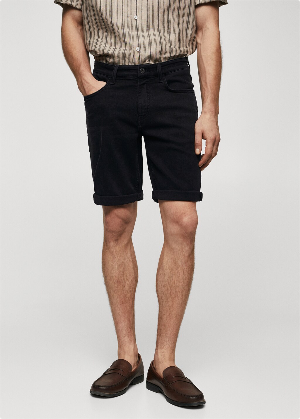 Slim-fit denim bermuda shorts - Medium plane