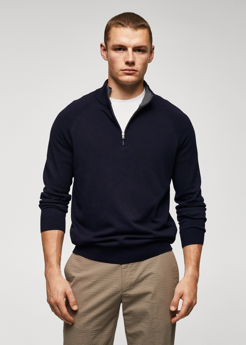 Cotton sweater with neck zip - Medium plane