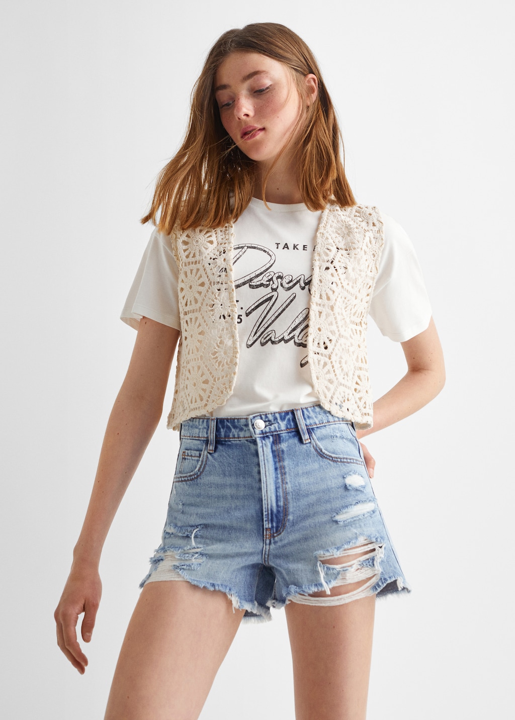 Denim shorts met scheuren - Middenvlak