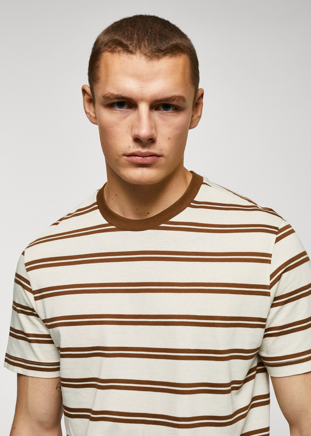 Striped modal cotton knitted t-shirt - Details of the article 1