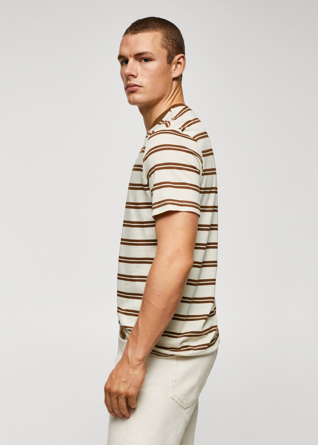 Striped modal cotton knitted t-shirt - Details of the article 2