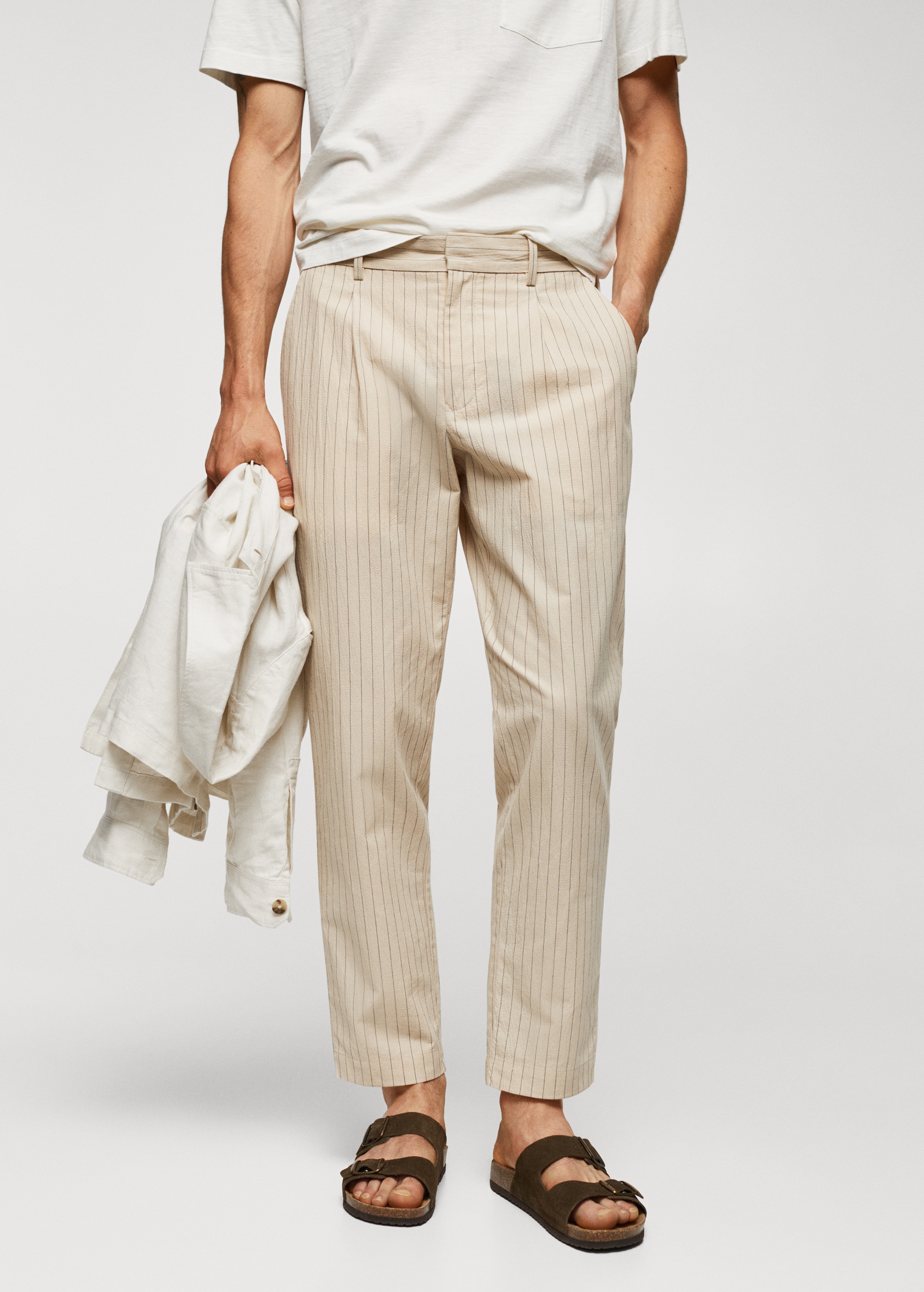 Cotton-linen seersucker trousers - Medium plane