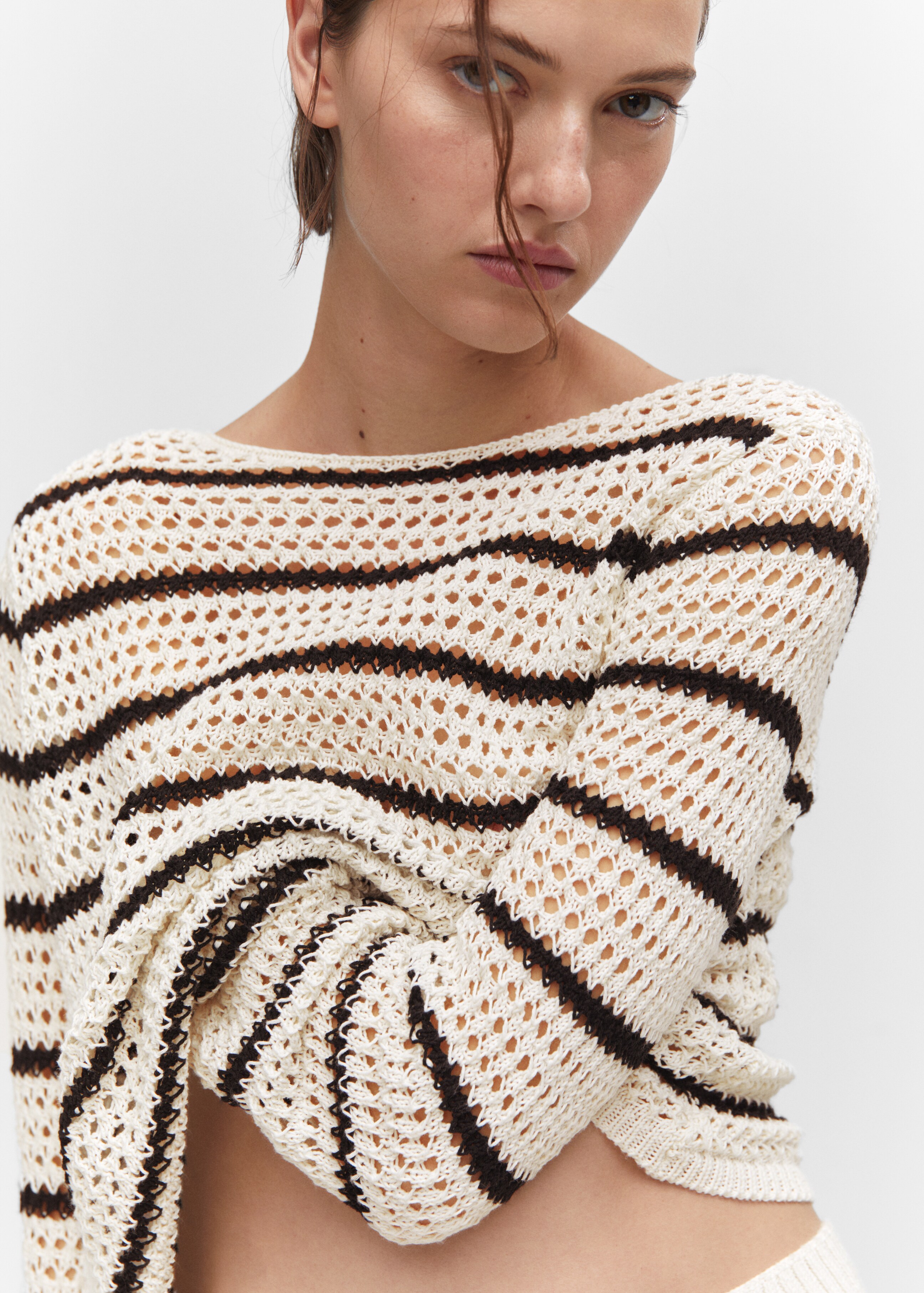 Striped openwork knit sweater - Details of the article 1