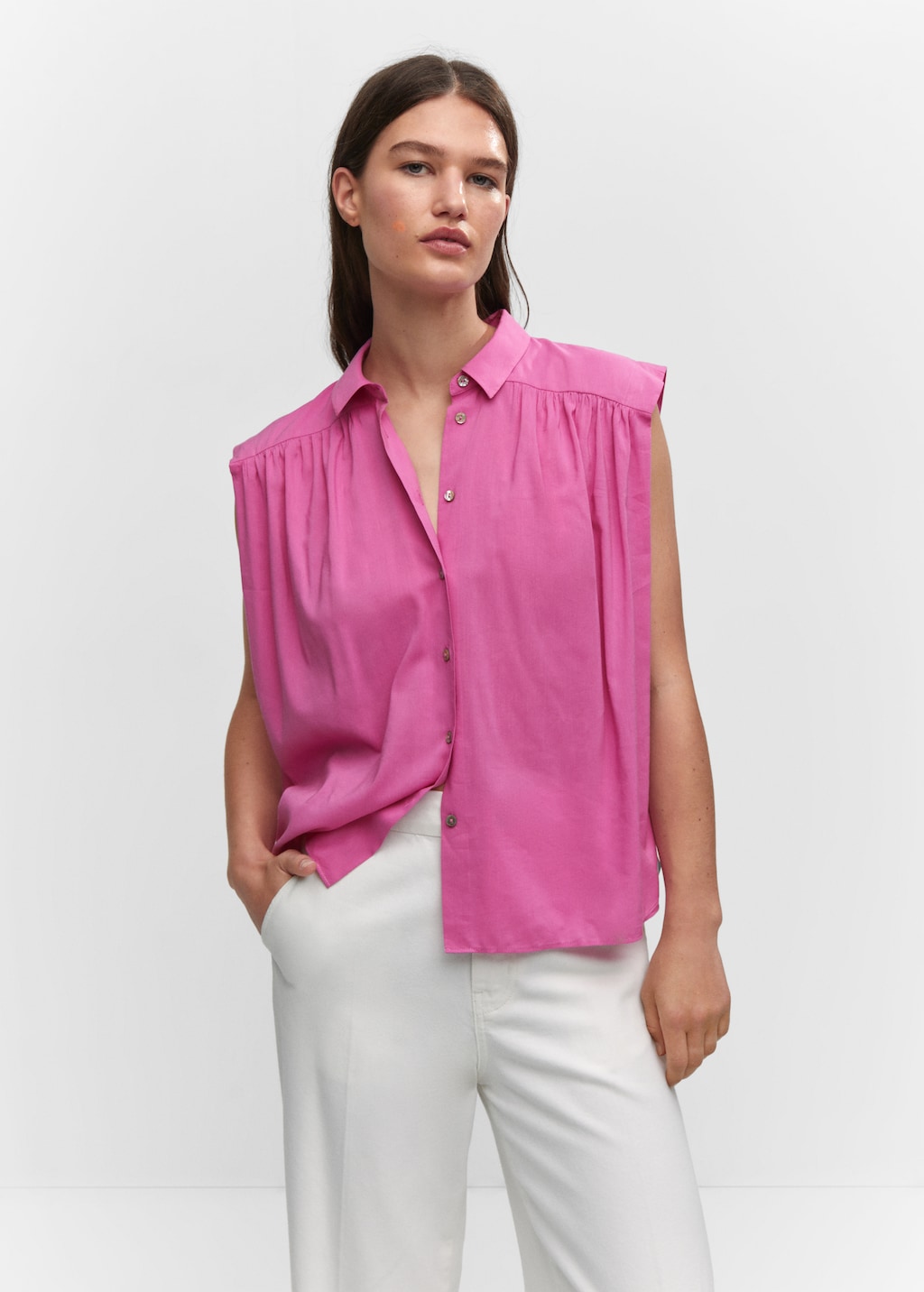 Mouwloze blouse met knopen - Middenvlak