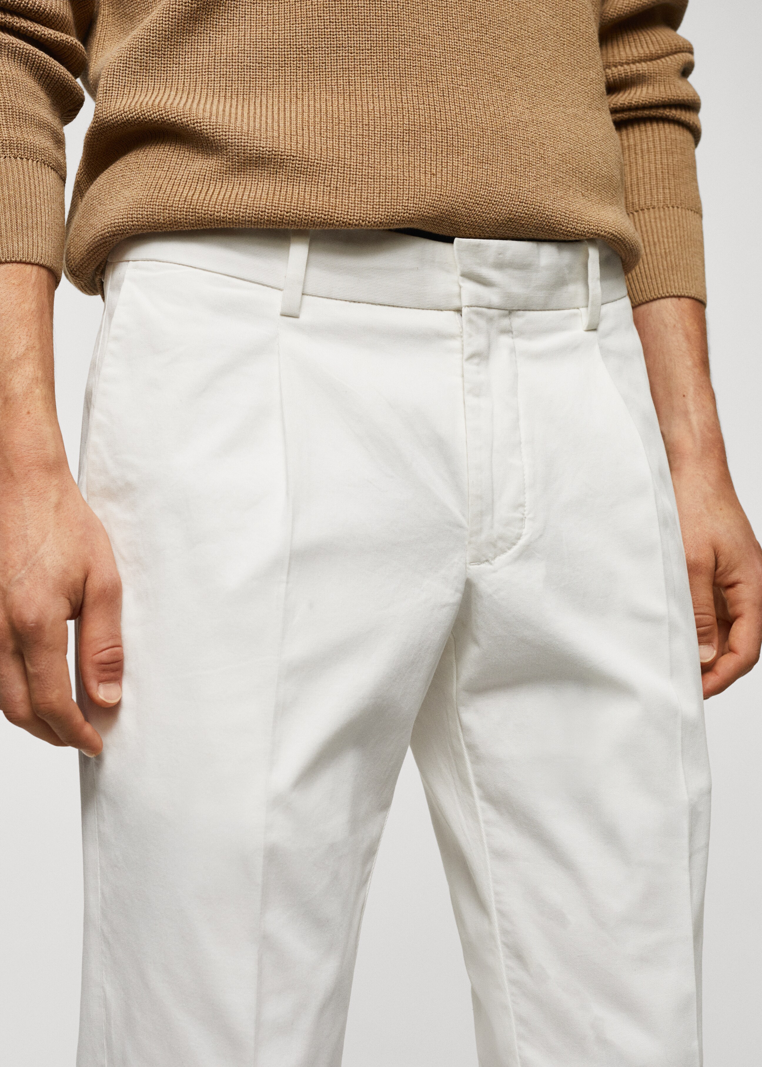 Slim-fit cotton pleated trousers - Details of the article 1