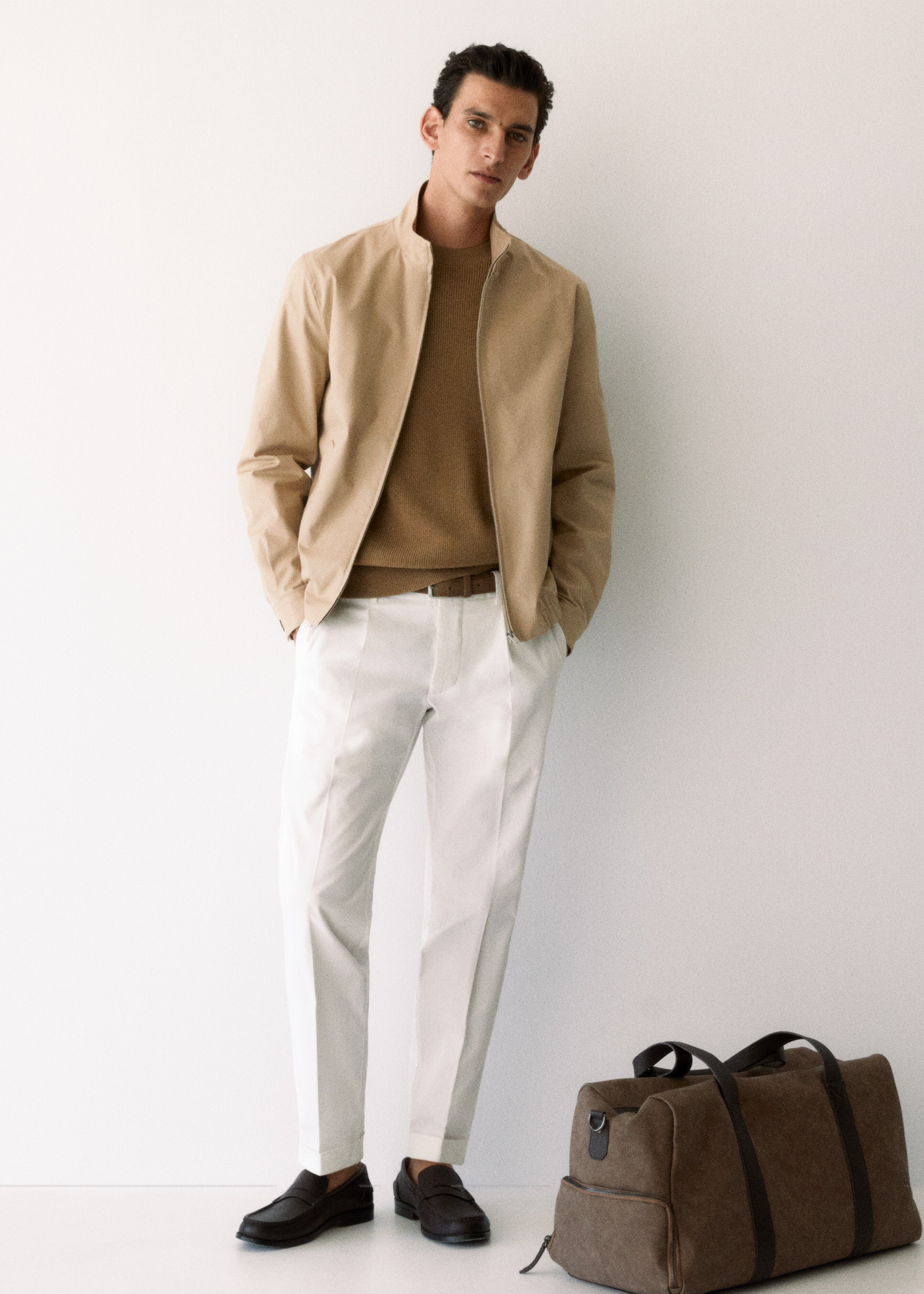 Slim-fit cotton pleated trousers - Details of the article 5