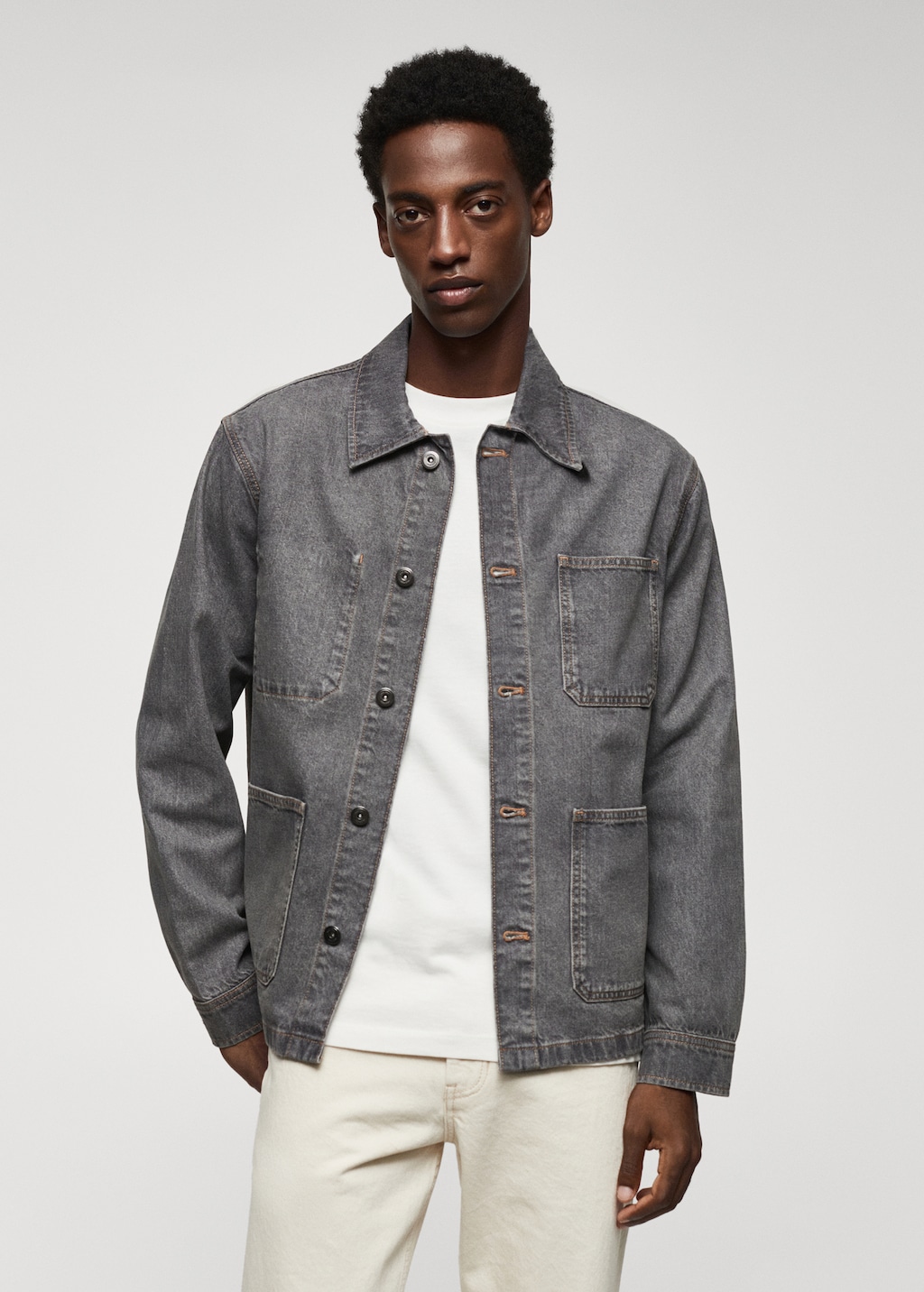 Cotton denim overshirt with pockets - Medium plane