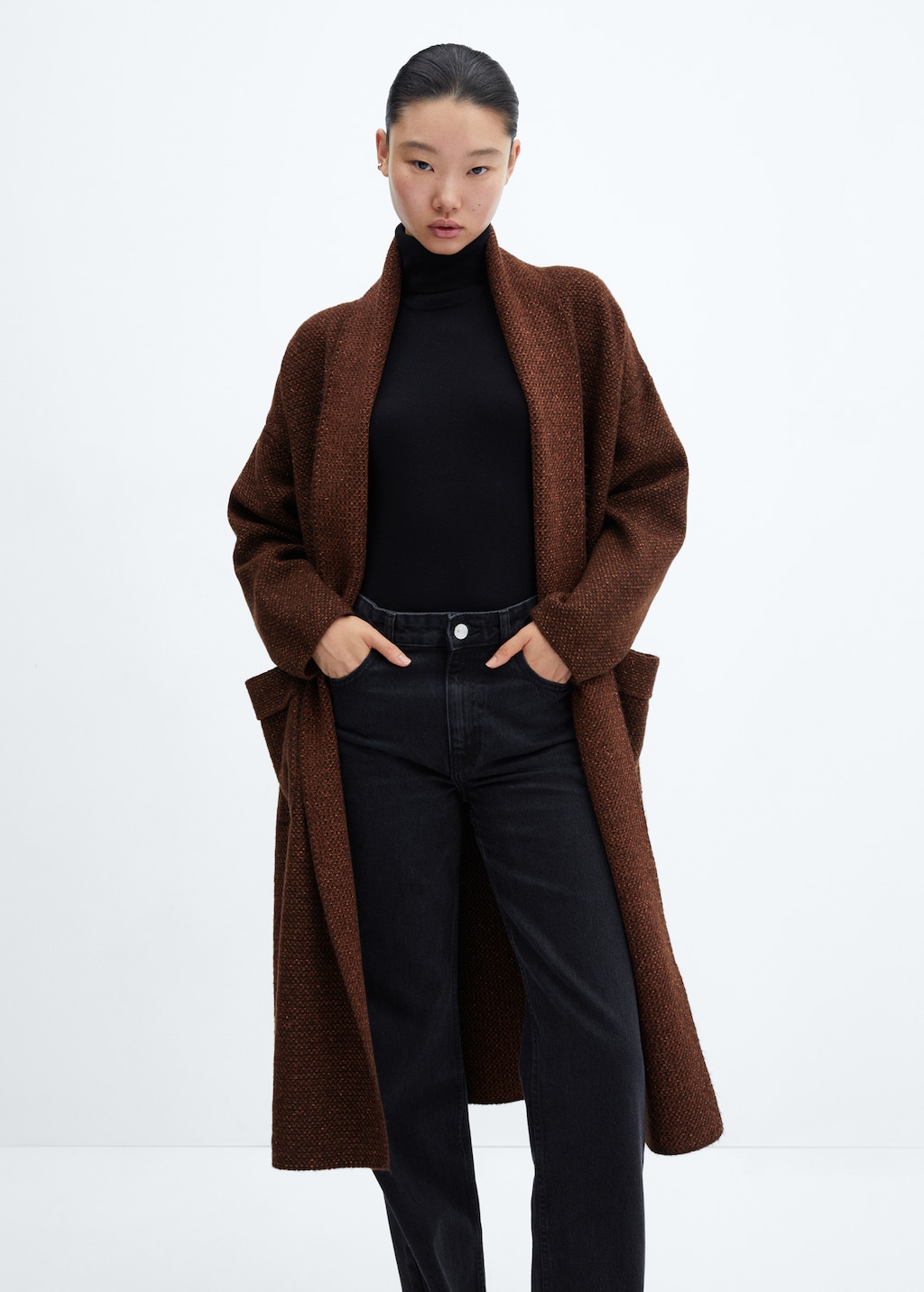 Oversized knitted coat with pockets - Medium plane